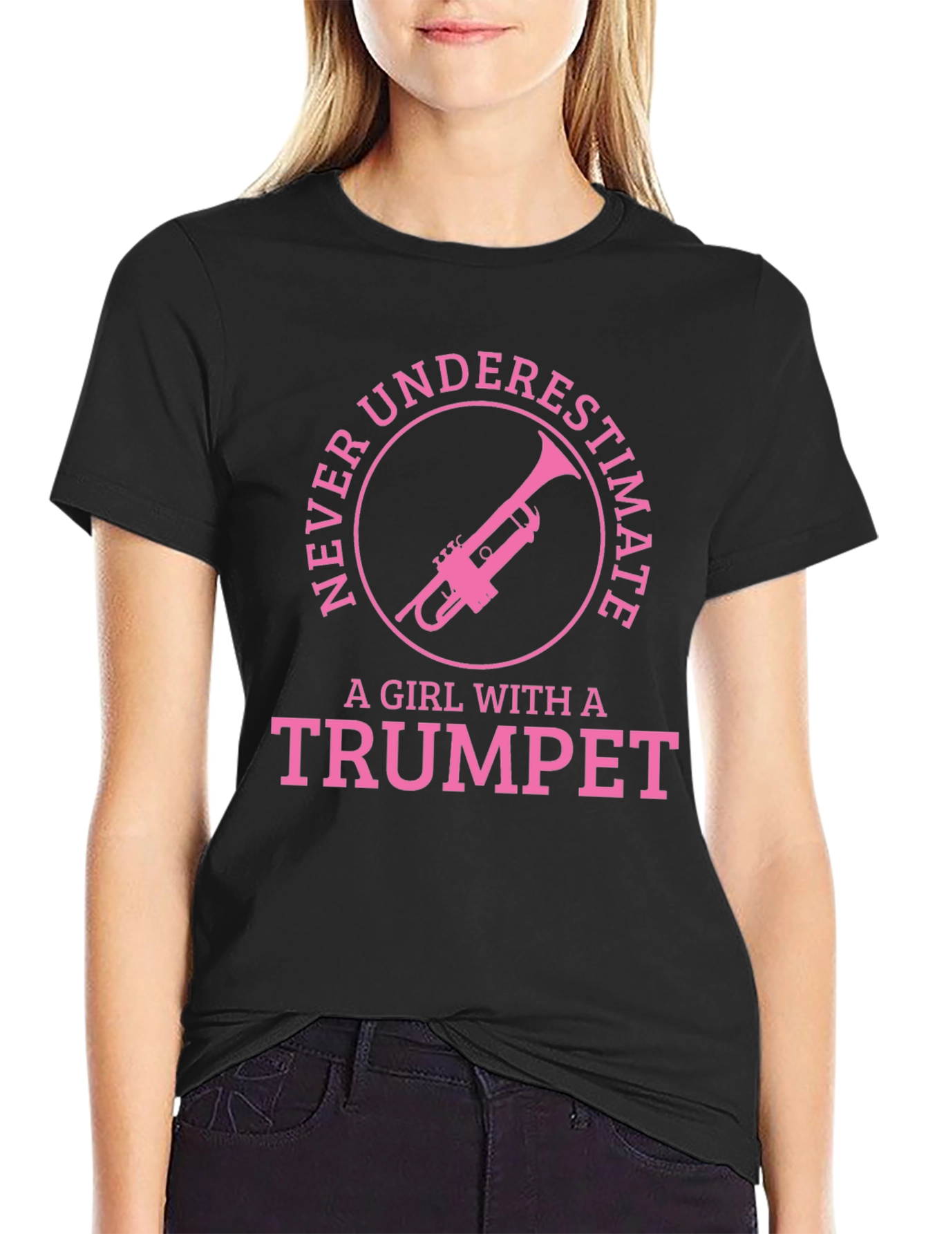 Black Trumpet Girl T-Shirt - Musician Gift view 2