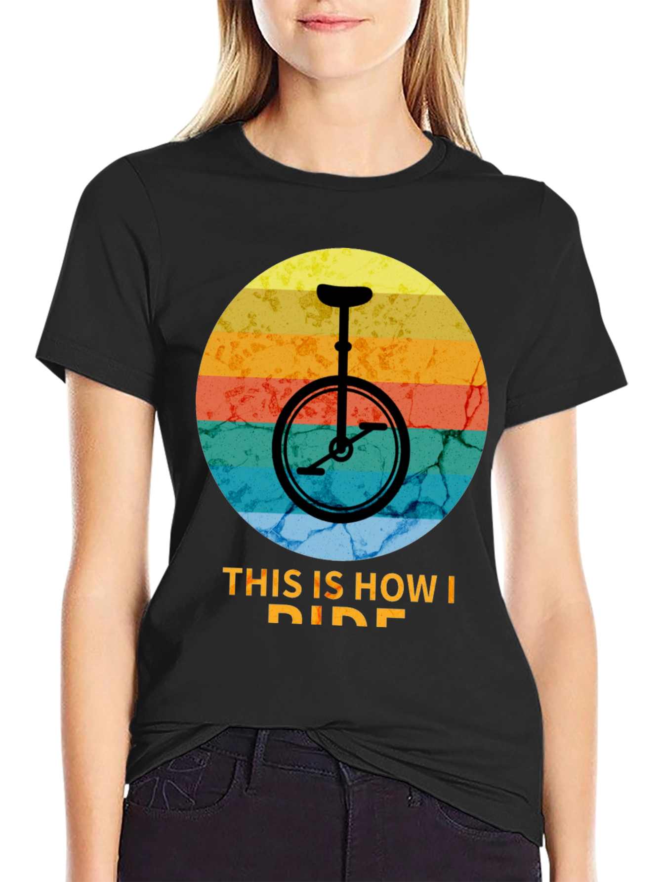 Black Retro Unicycle T-Shirt - This Is How I Ride view 2