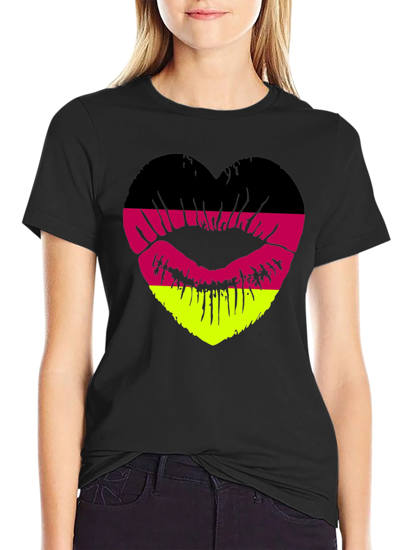 Black German Flag Lips Heart T-Shirt view 2