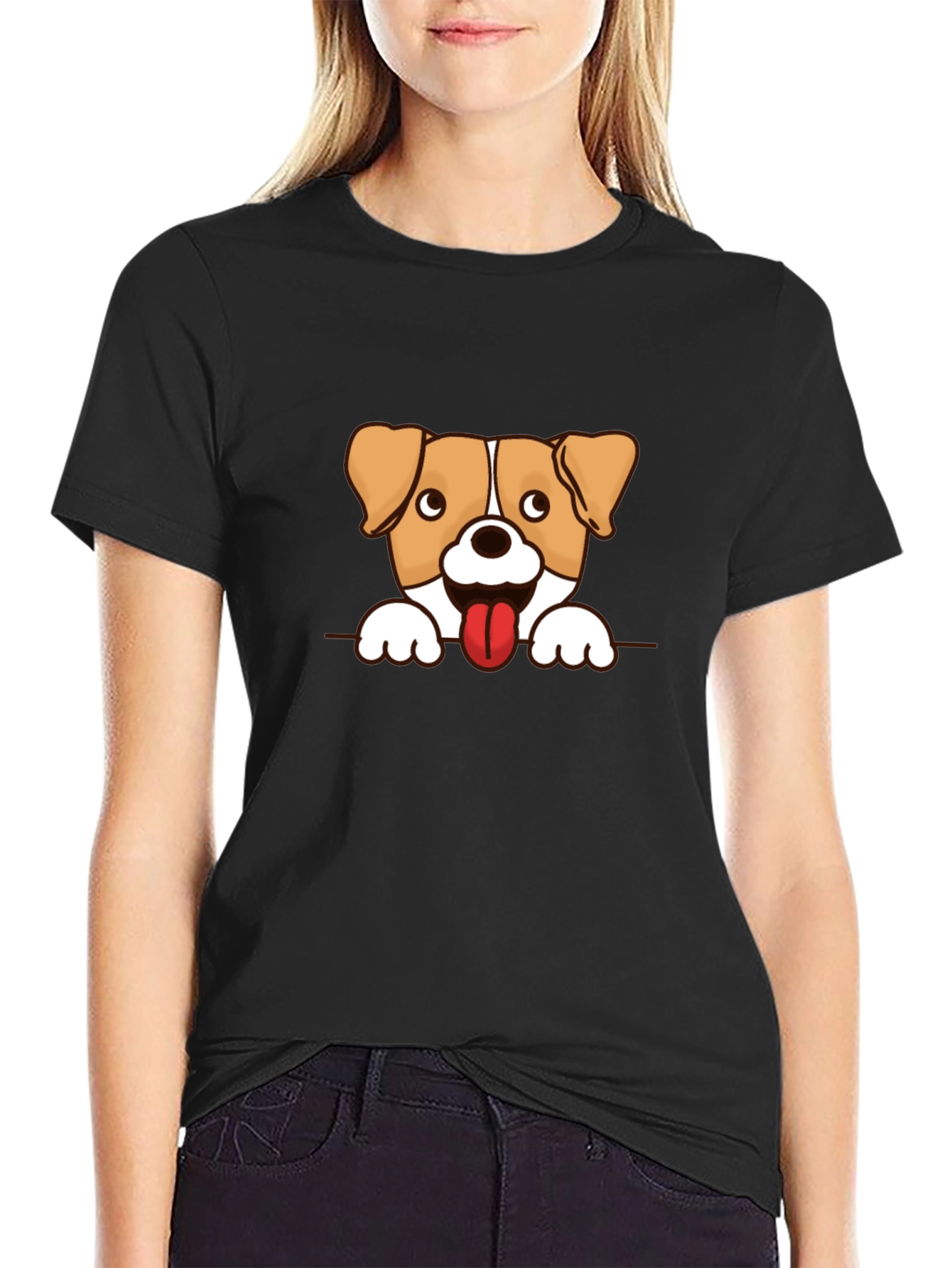 Black Cute Dog Graphic Tee - Black Short Sleeve T-Shirt view 2