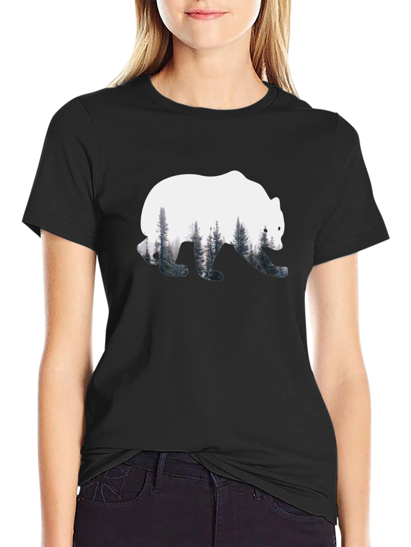 Black Bear Forest Graphic Black T-Shirt view 2