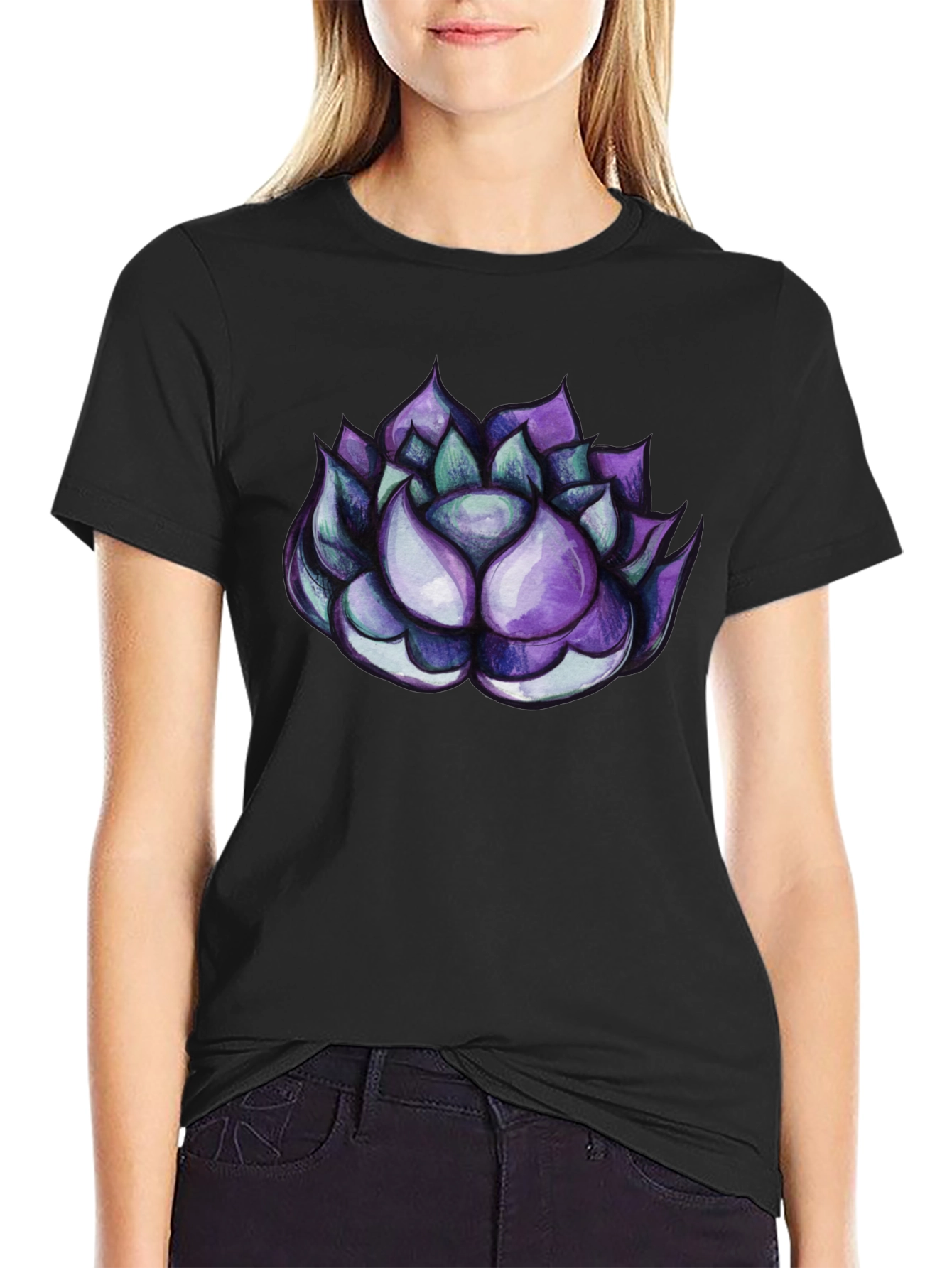 Black Succulent Graphic Tee - Cool Plant Lover Shirt view 2