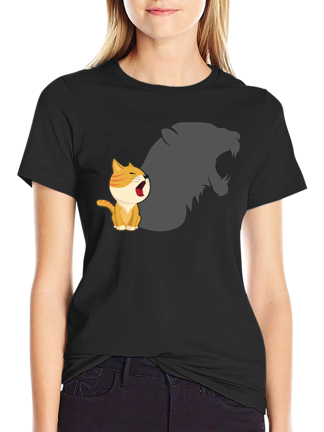 Black Cute Kitten Roar Graphic T-Shirt view 2
