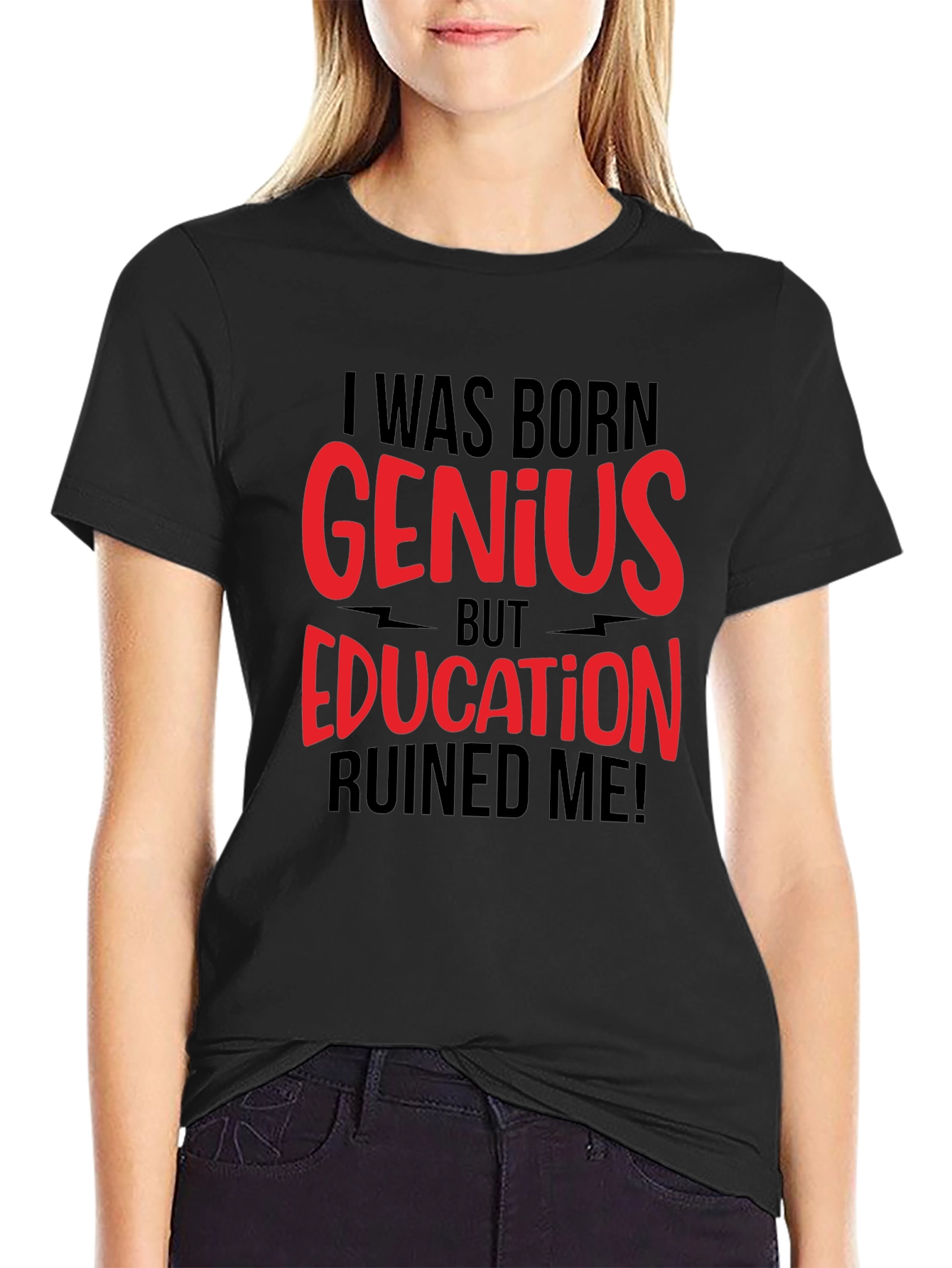 Black I Was Born Genius T-Shirt view 2