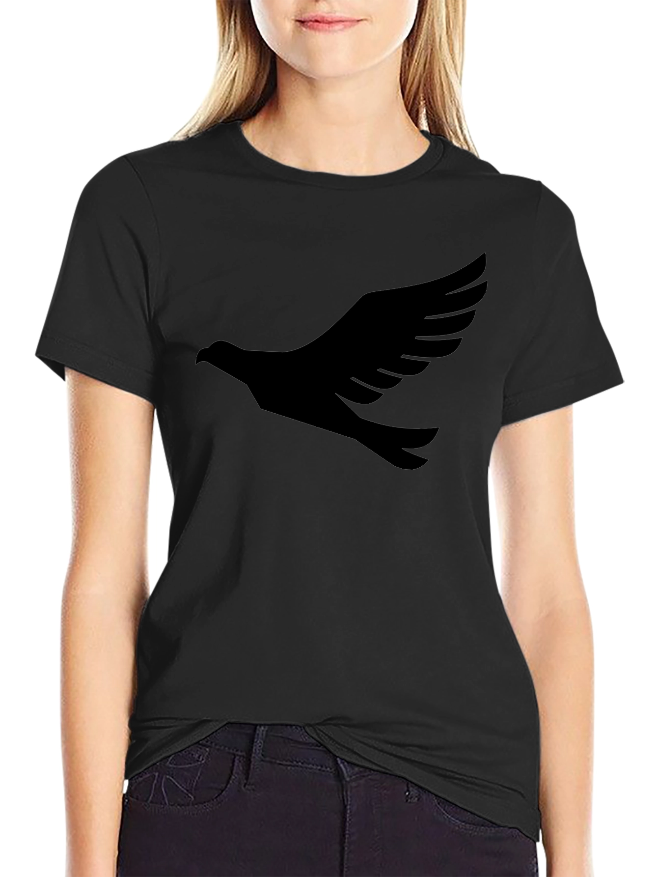 Black Black T-Shirt with Dove Graphic Print view 2