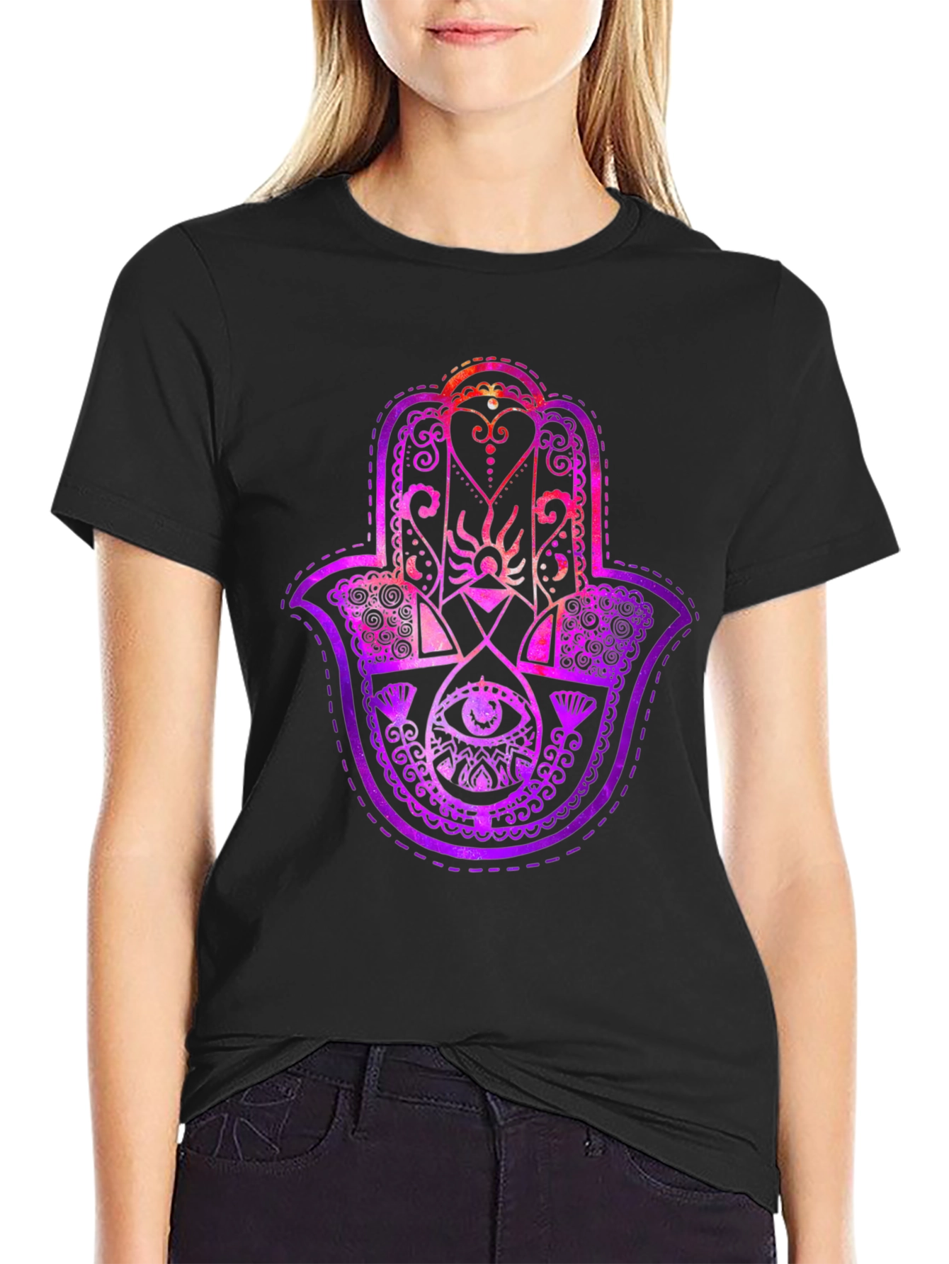 Black Hamsa Hand Graphic Tee - Spiritual Protection T-Shirt view 2