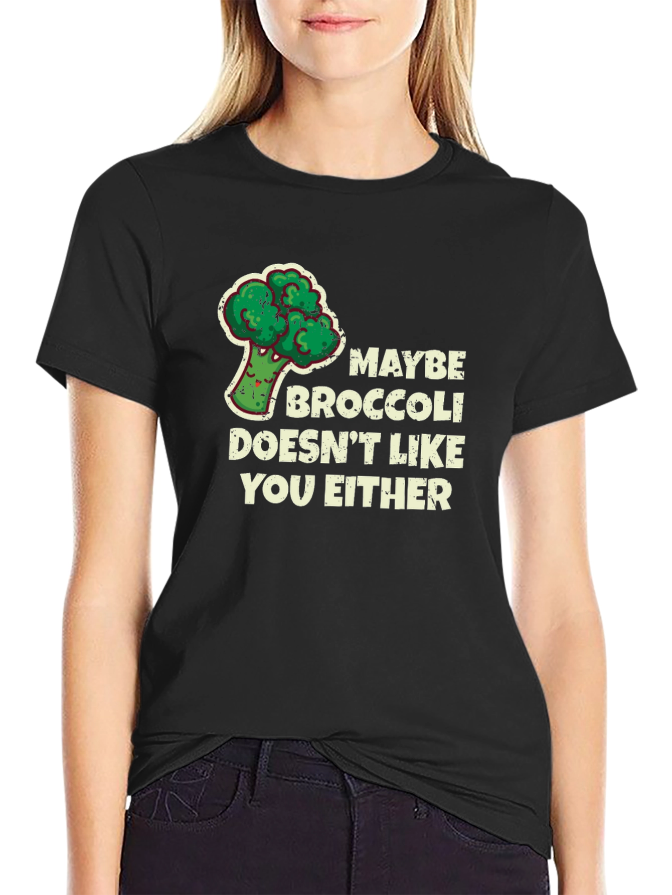 Black Maybe Broccoli T-Shirt - Funny Foodie Tee view 2