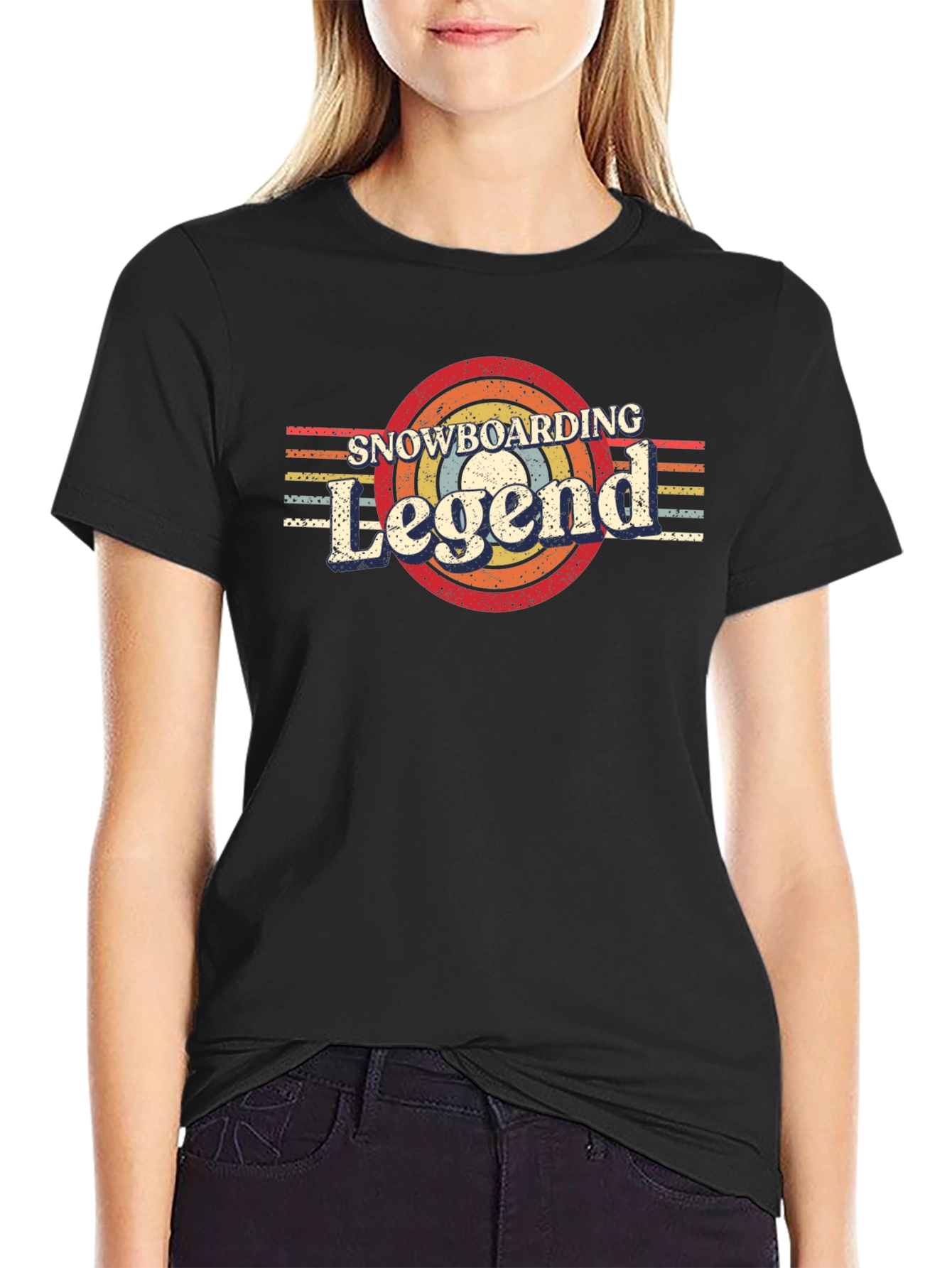 Black Snowboarding Legend Retro Style T-Shirt view 2