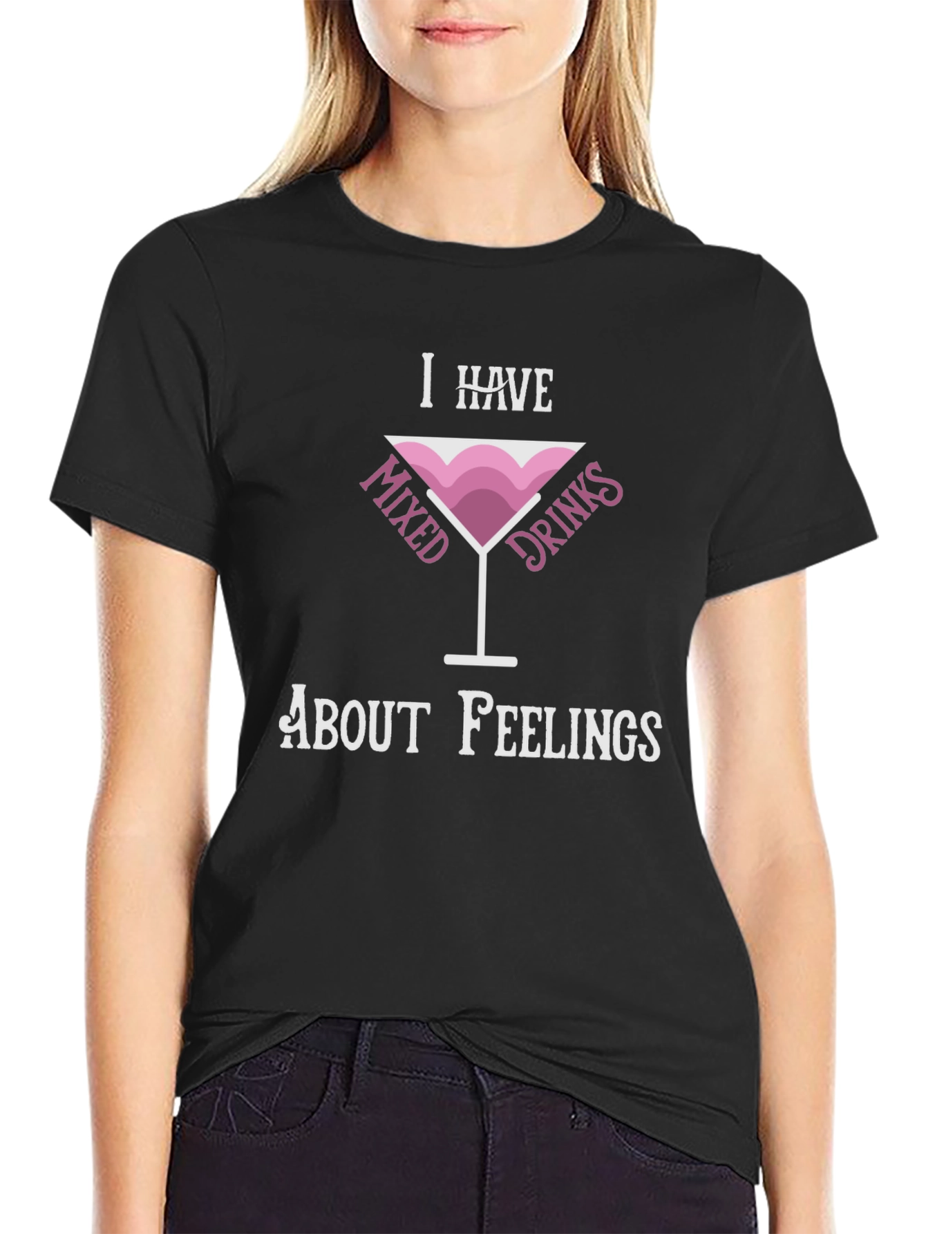 Black Mixed Drinks Feelings Tee - Humorous Graphic T-Shirt view 2
