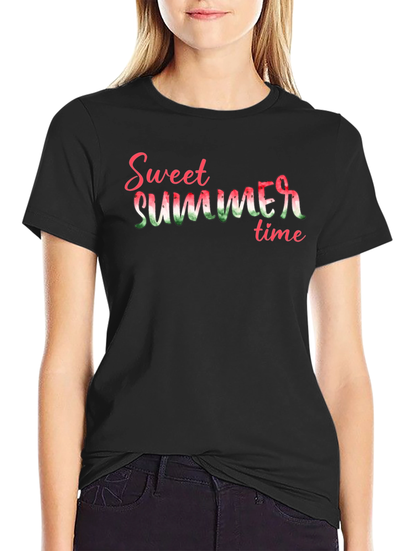 Black Sweet Summer Time Graphic Tee - Black Cotton T-Shirt view 2