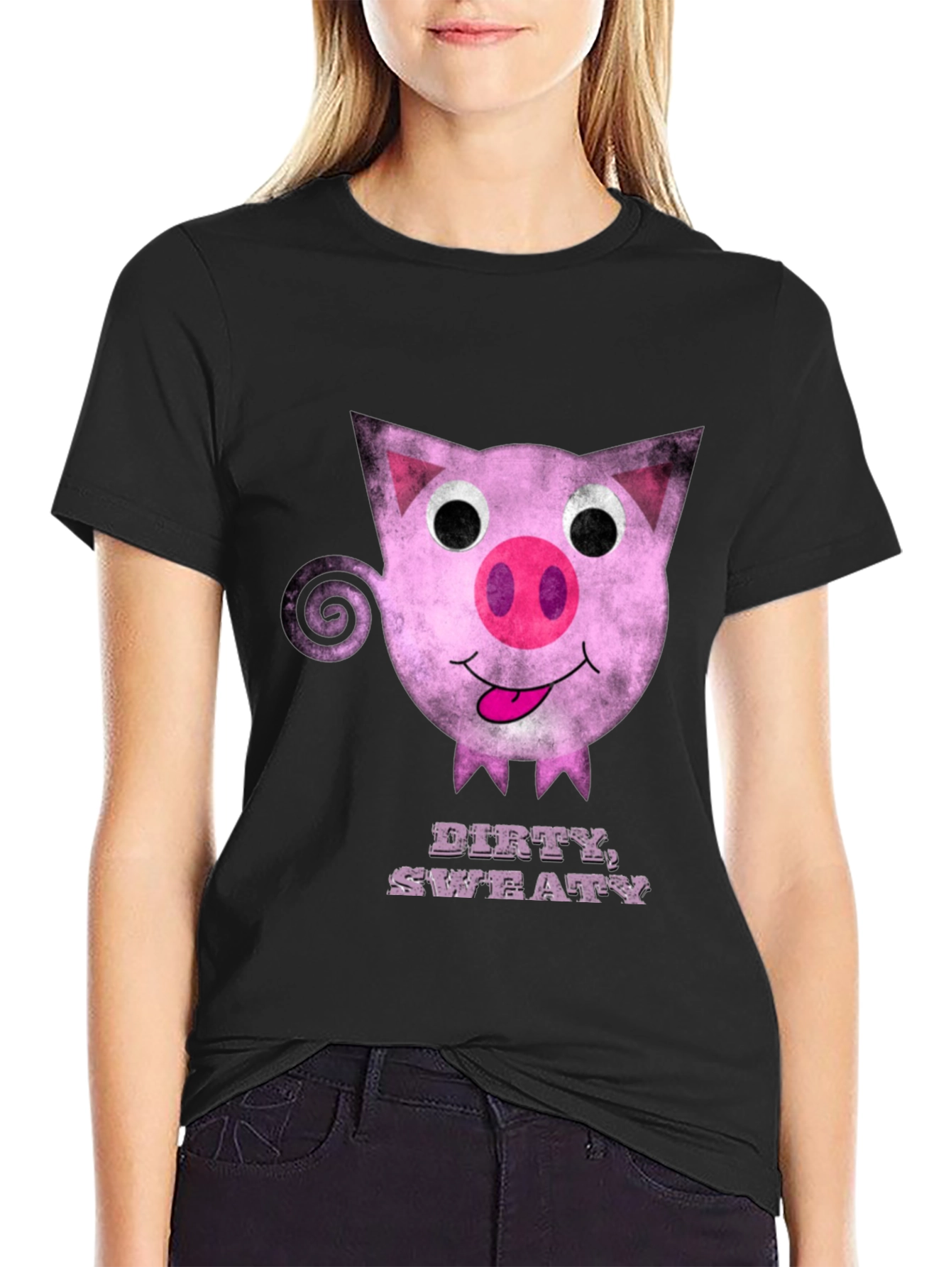 Black Dirty Sweaty Pig Graphic Tee - Black Cotton T-Shirt view 2