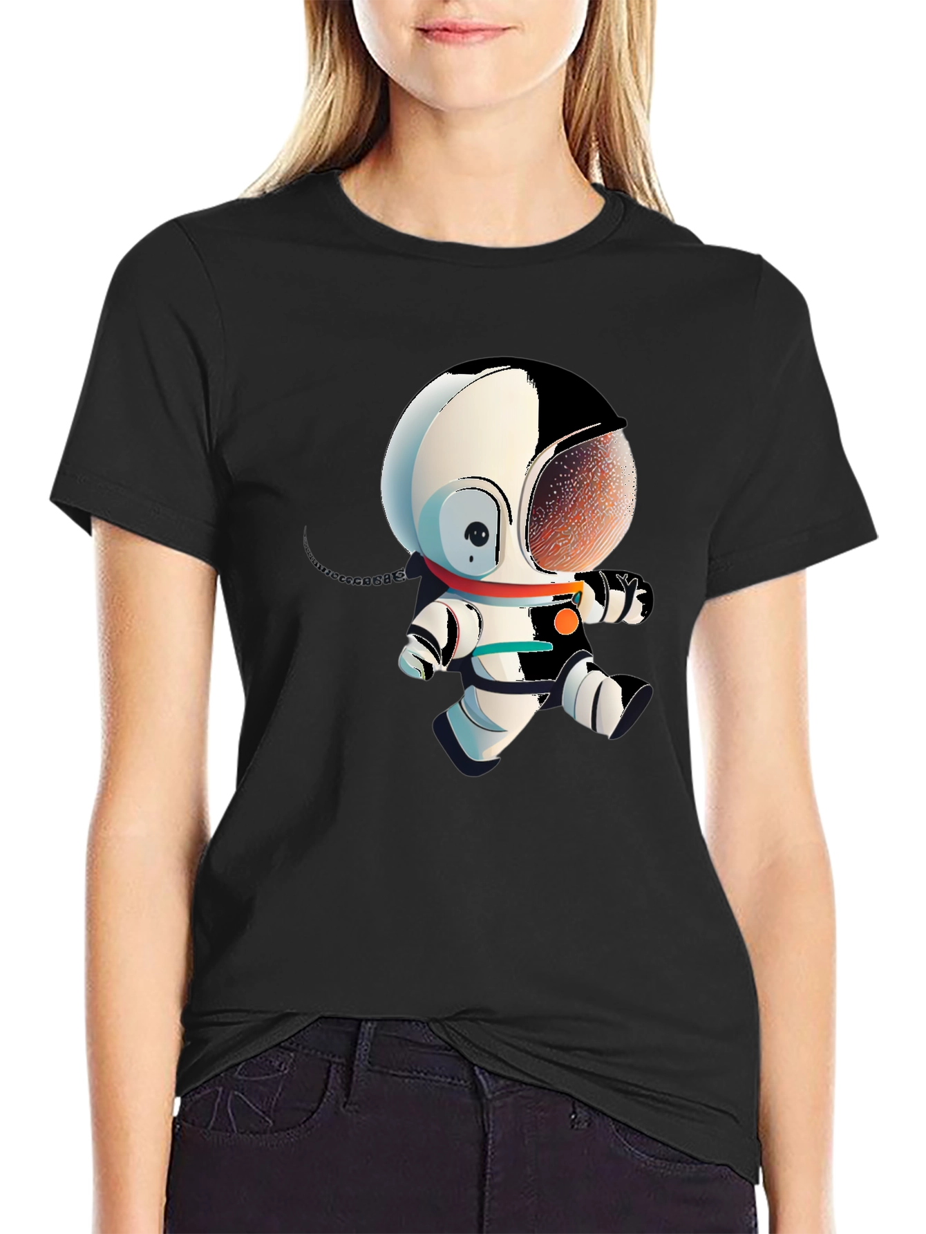 Black Astronaut Cartoon Graphic Tee - Black view 2