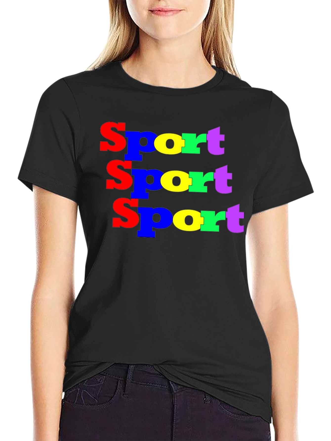 Black Colorful "Sport" Graphic Tee - Black Casual Shirt view 2