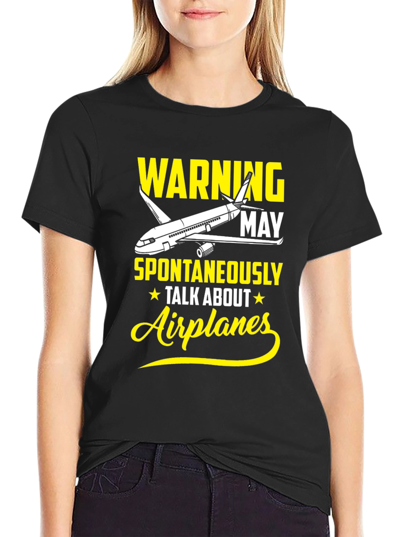 Black Warning May Spontaneously Talk About Airplanes T-Shirt view 2