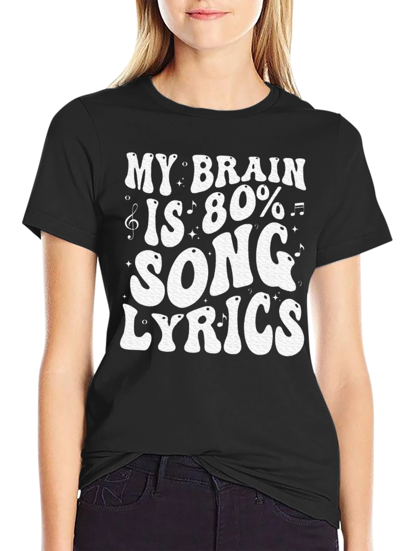 Black Song Lyrics T-Shirt: My Brain is 80% Music view 2