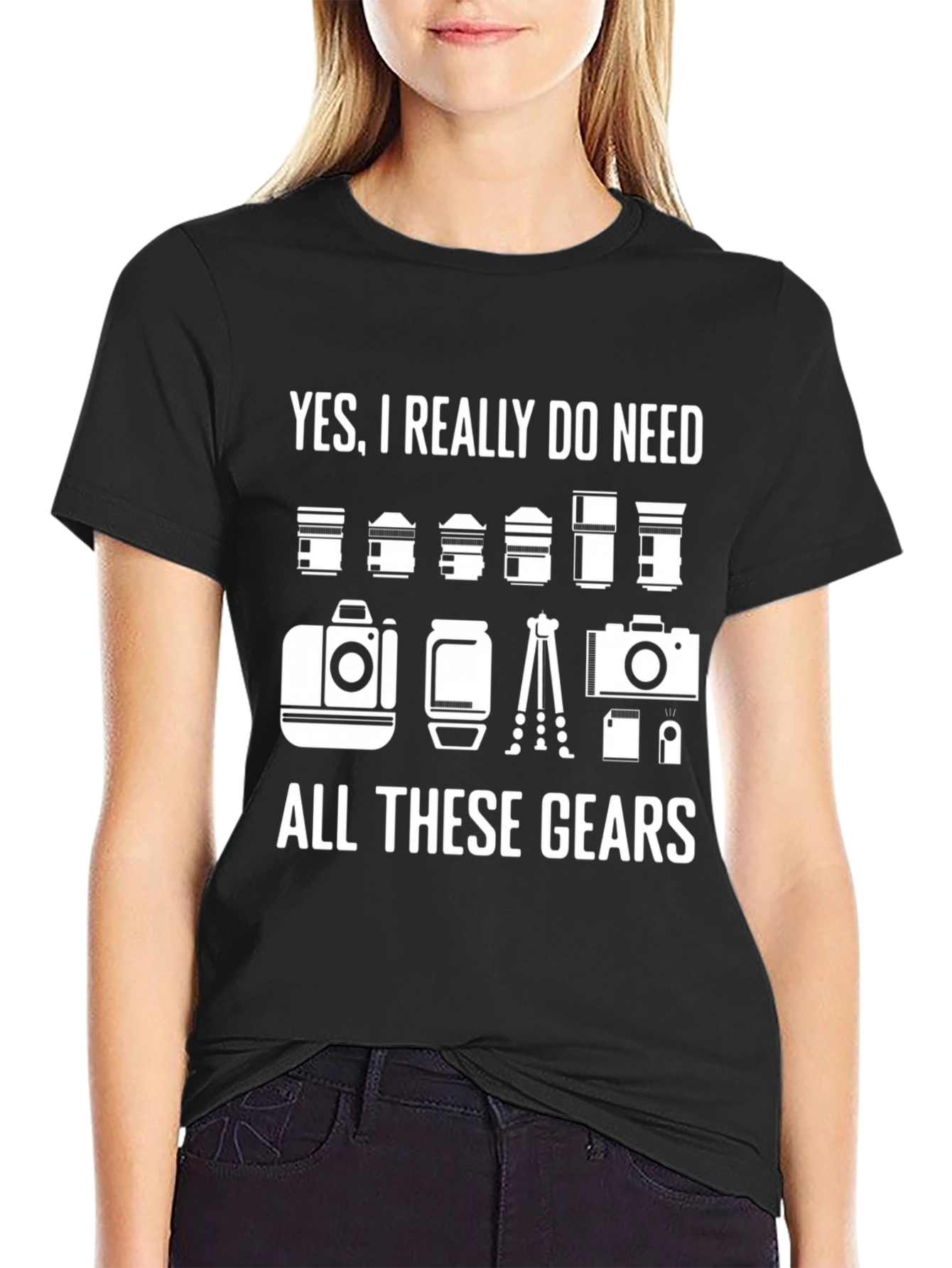 Black Photographer Gear T-Shirt - Funny Camera Lover Tee view 2