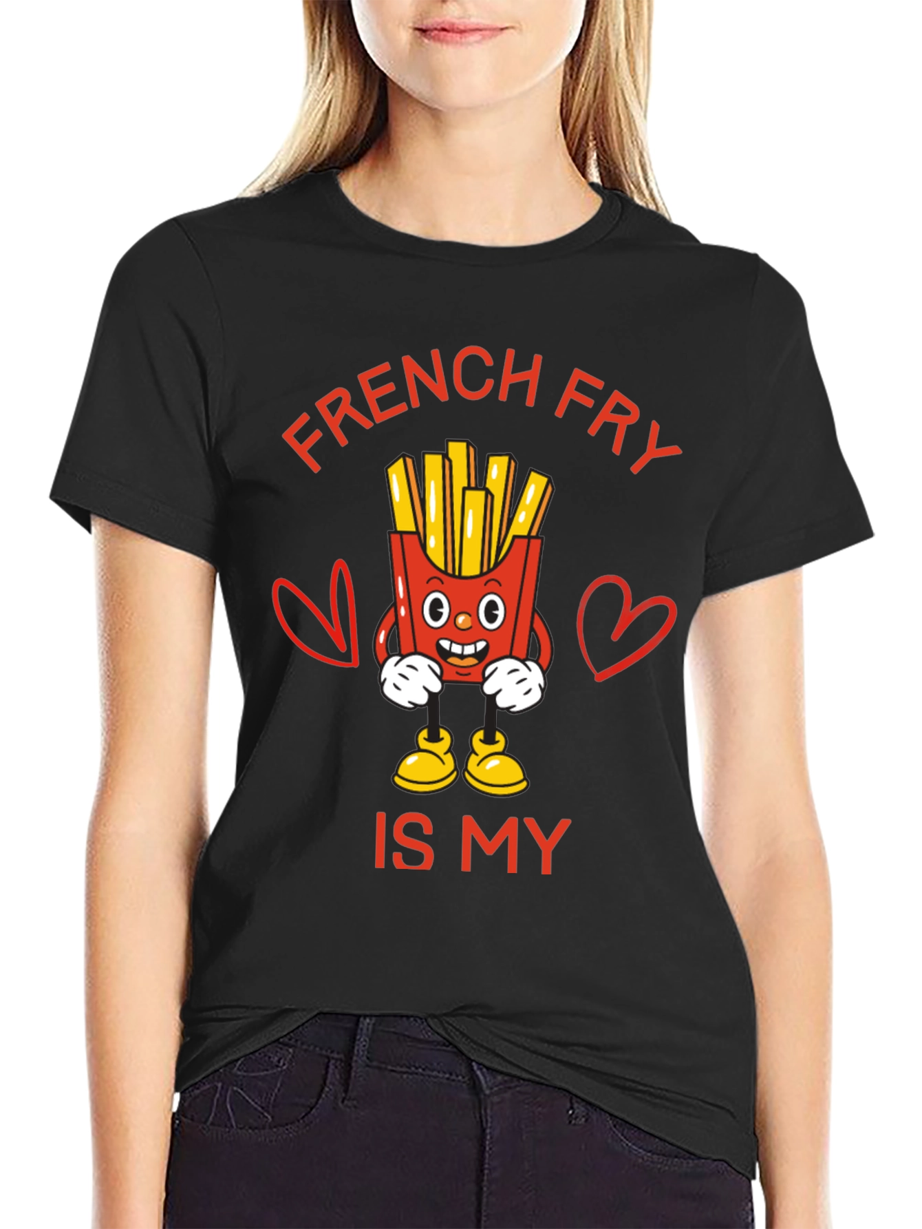Black French Fry Is My Valentine Funny Graphic T-Shirt view 2