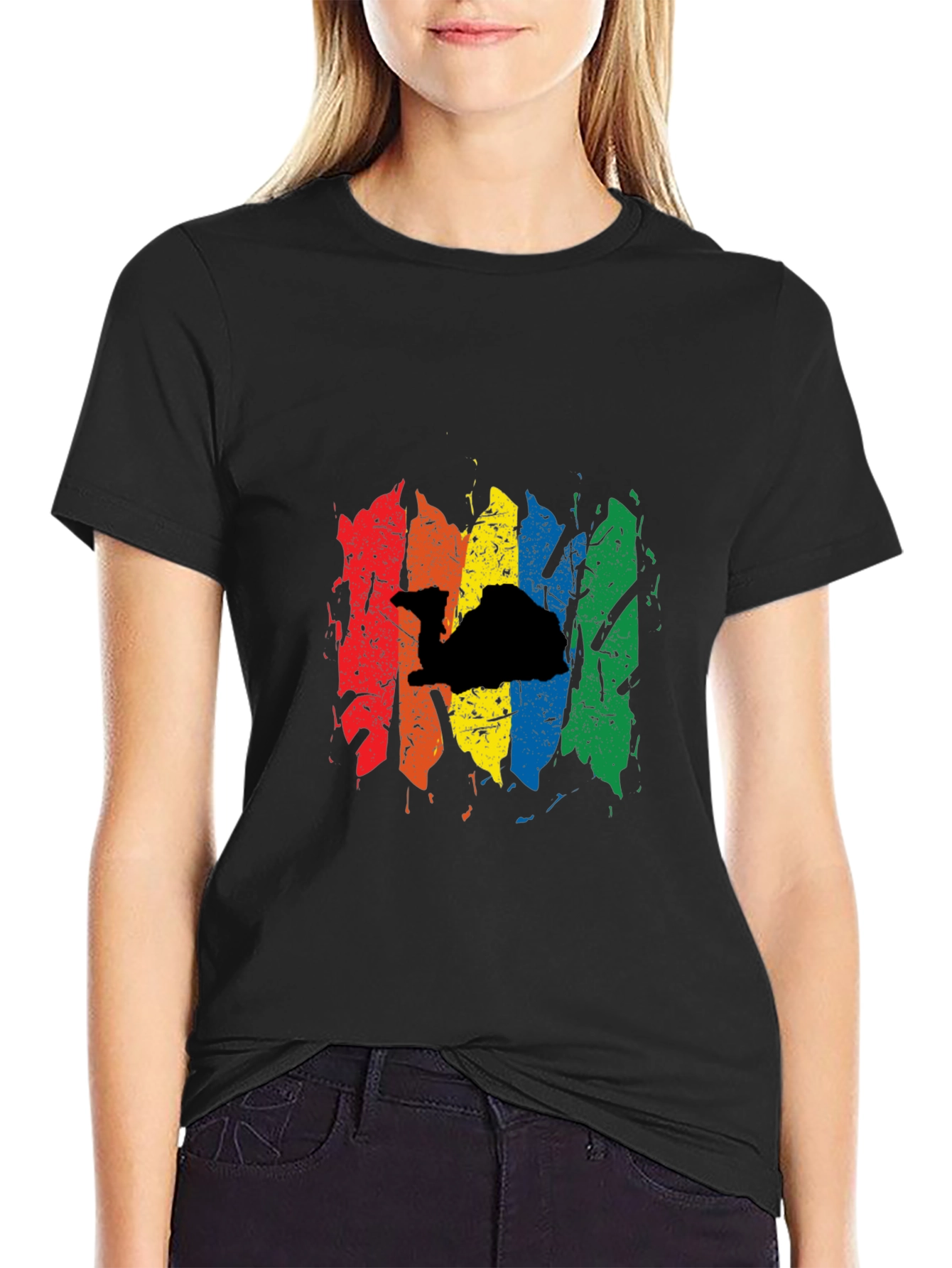 Black Rainbow Camel Black T-Shirt - Stylish Graphic Tee view 2