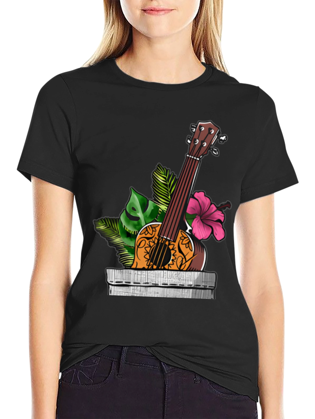 Black Tropical Ukulele Graphic Tee - Island Vibes view 2