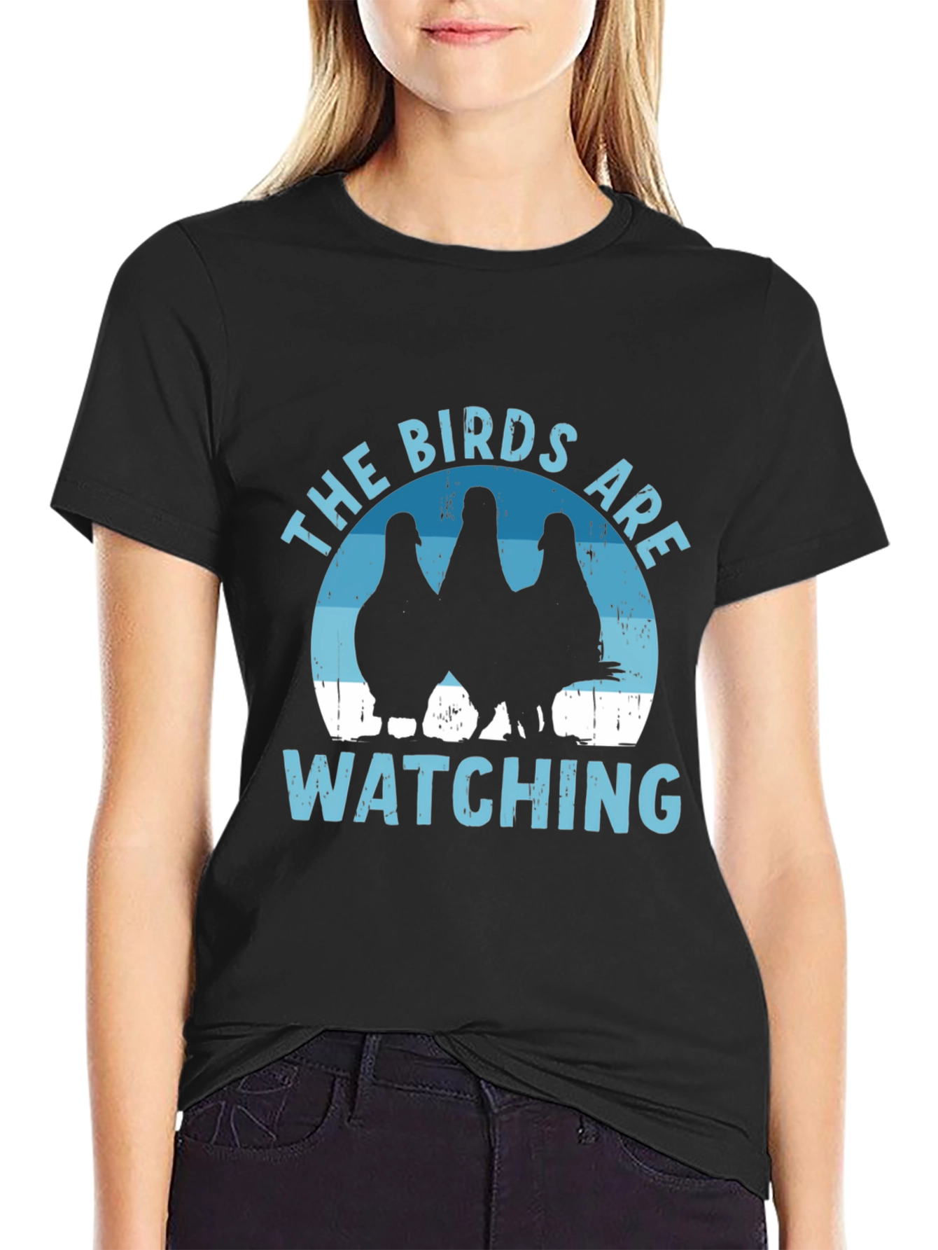 Black The Birds Are Watching T-Shirt - Funny Bird Lover Tee view 2