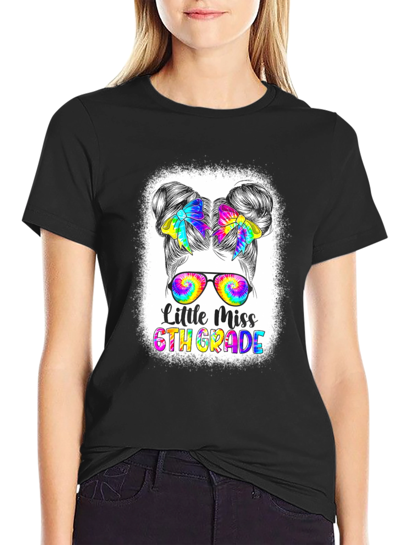 Black Little Miss 6th Grade Tie Dye T-Shirt view 2