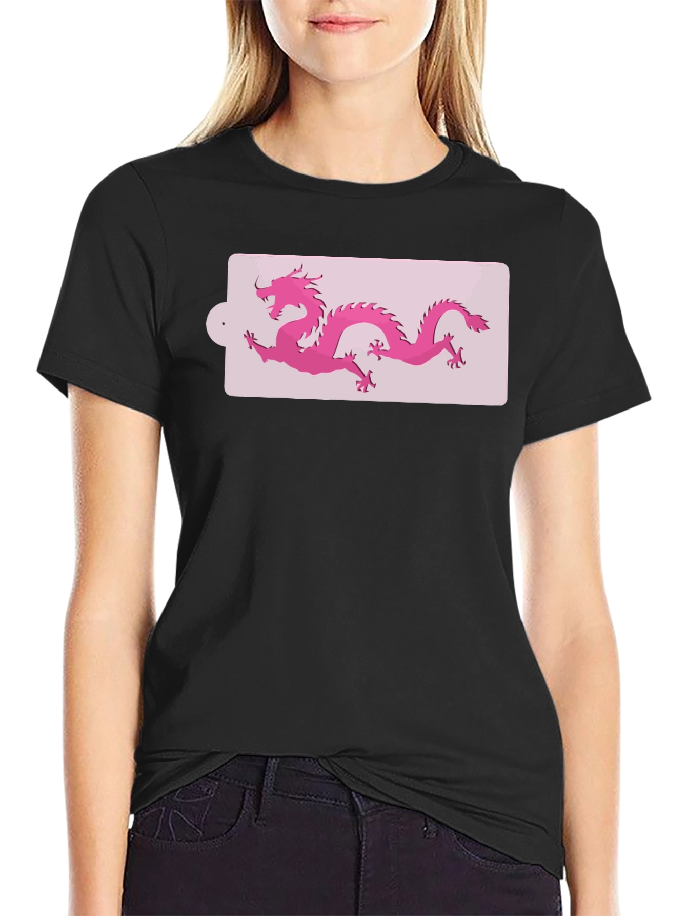 Black Pink Dragon Graphic Black T-Shirt view 2