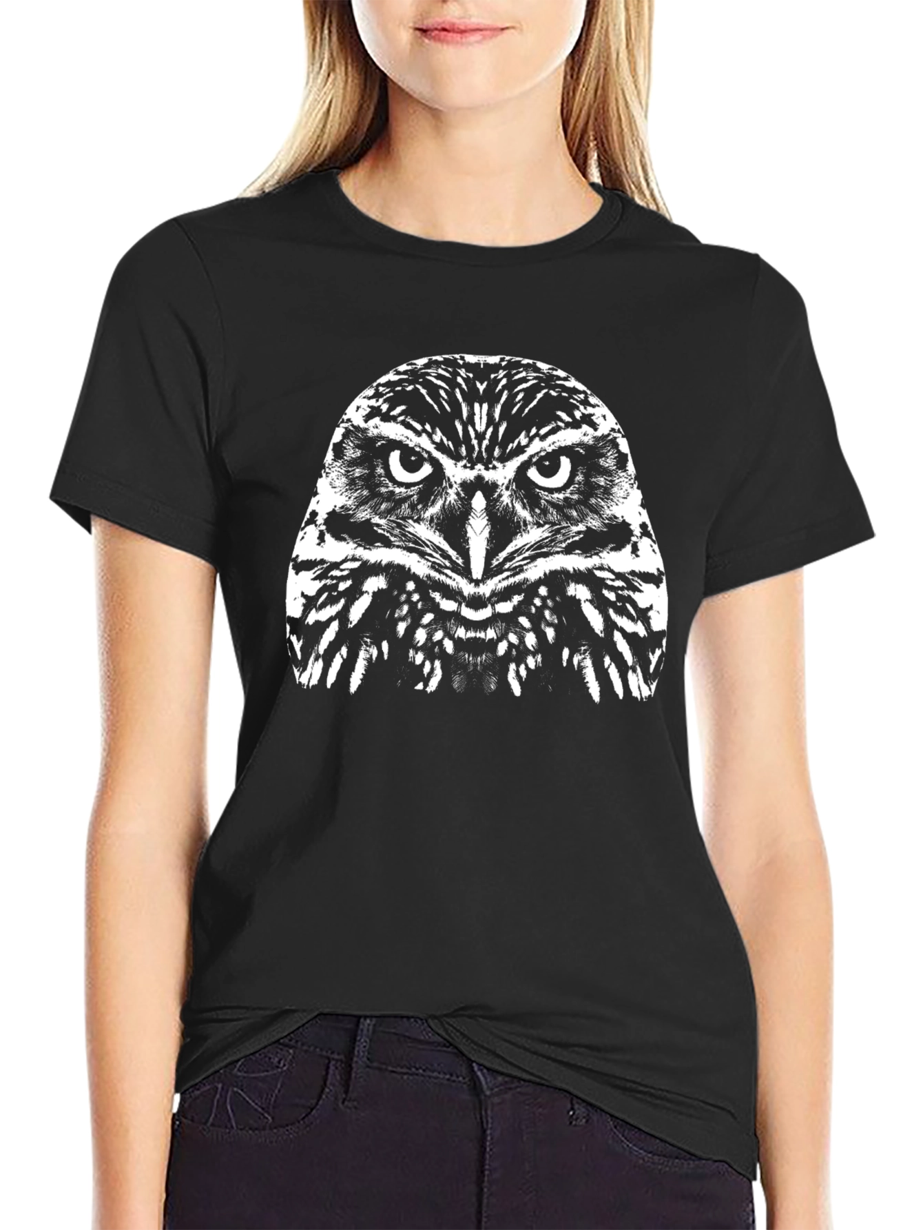 Black Owl Graphic Print Black T-Shirt view 2