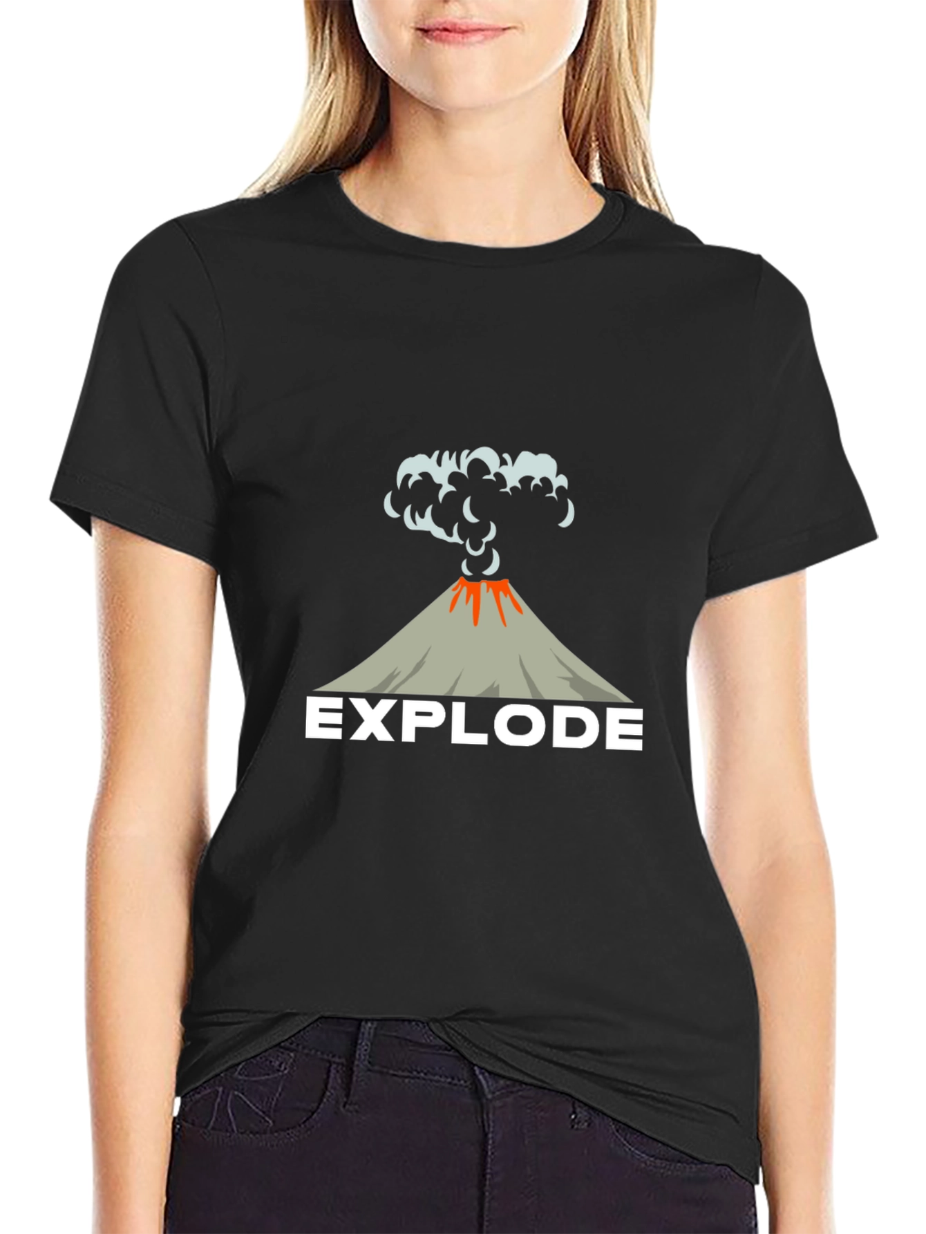 Black Explode Volcano Graphic Tee - Black Cotton T-Shirt view 2