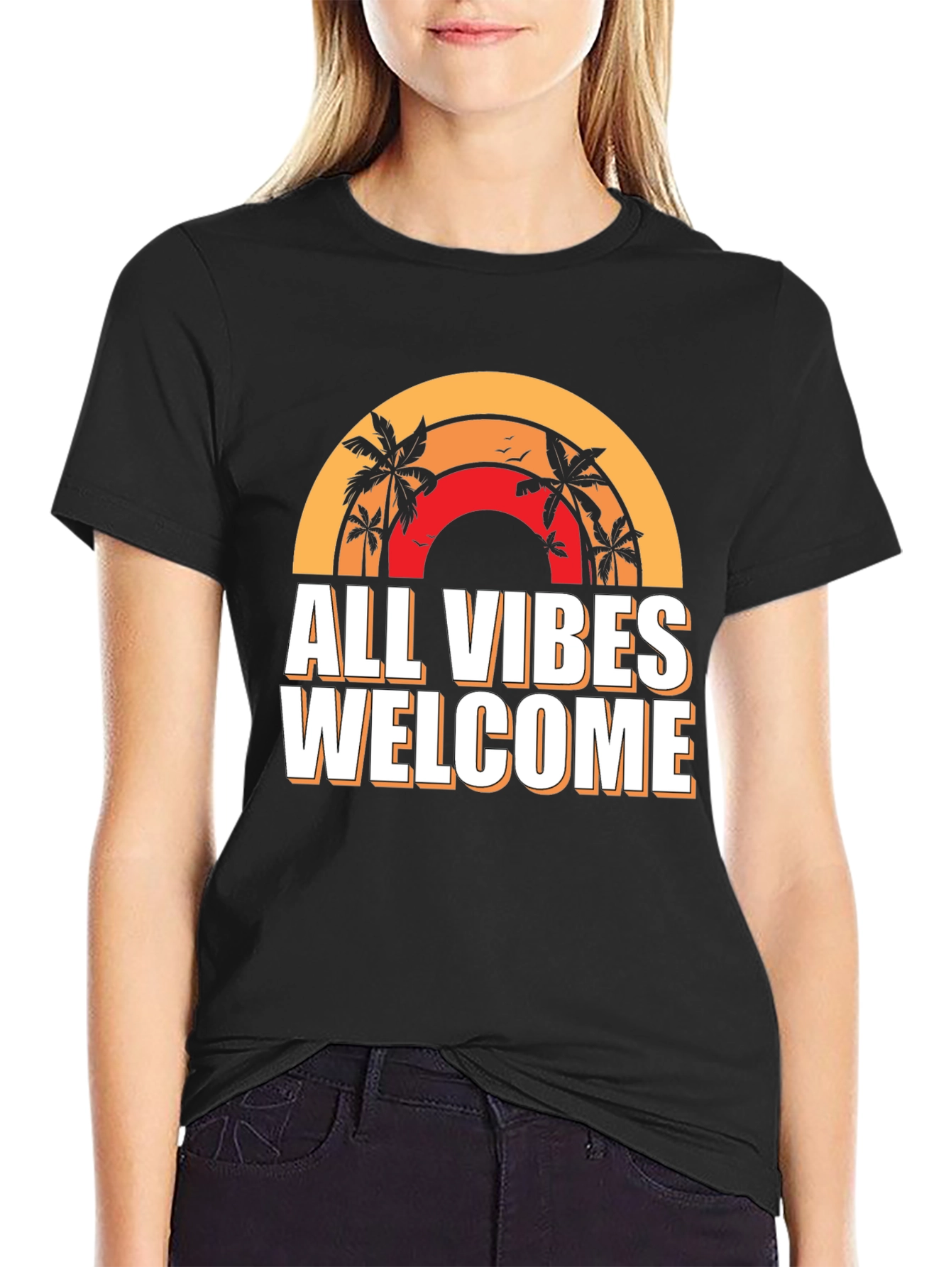 Black All Vibes Welcome Graphic Tee - Black view 2