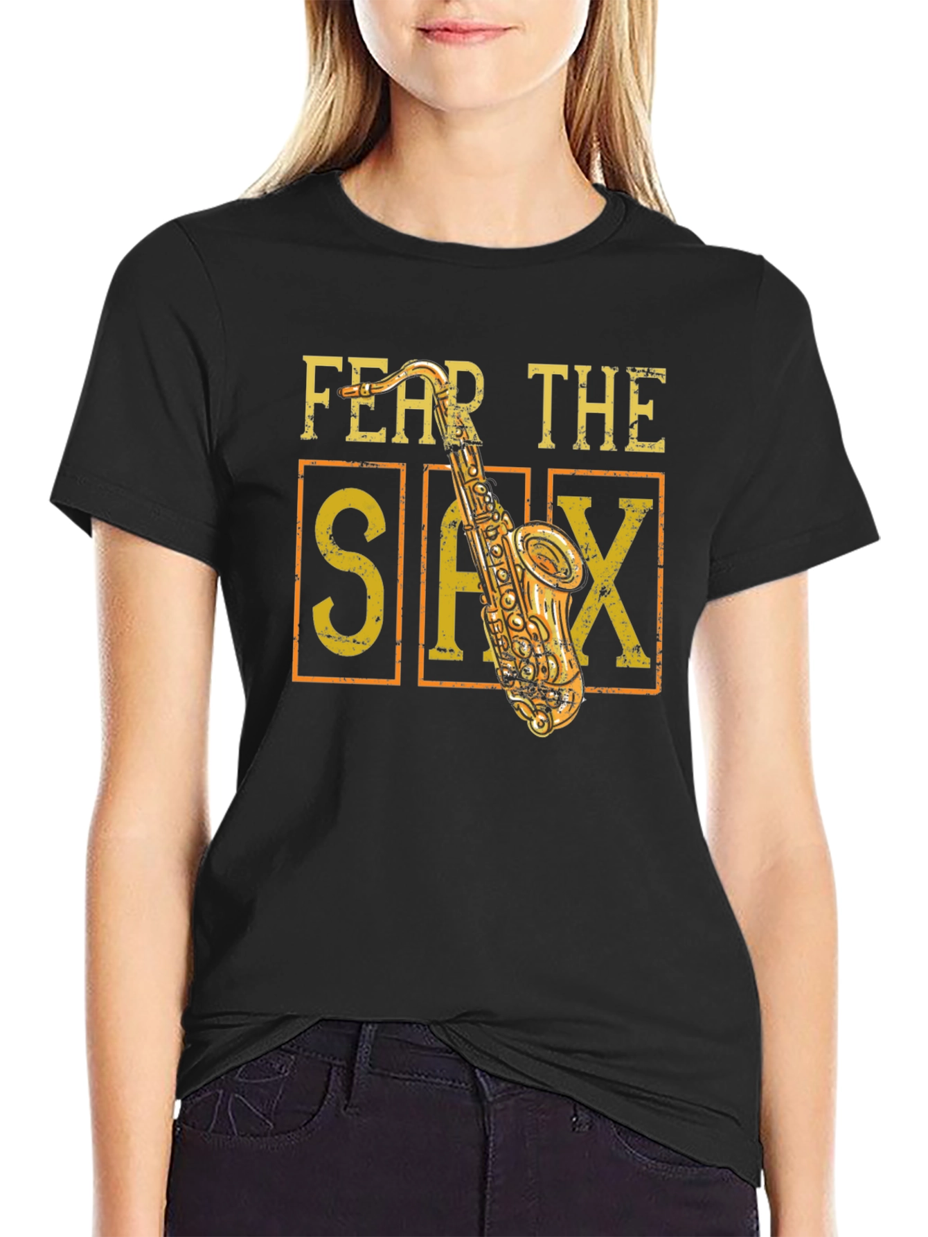 Black Fear The Sax T-Shirt - Musician Tee view 2
