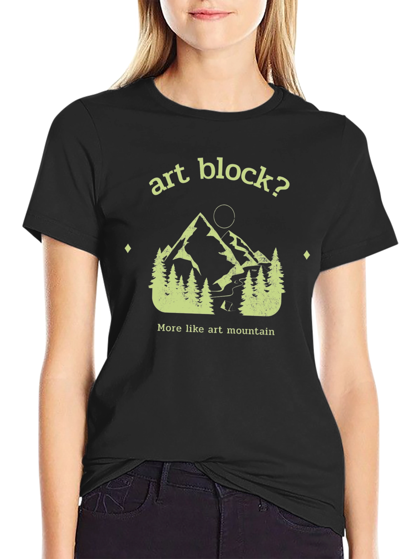 Black Art Block Mountain T-Shirt, Funny Creative Design Tee view 2