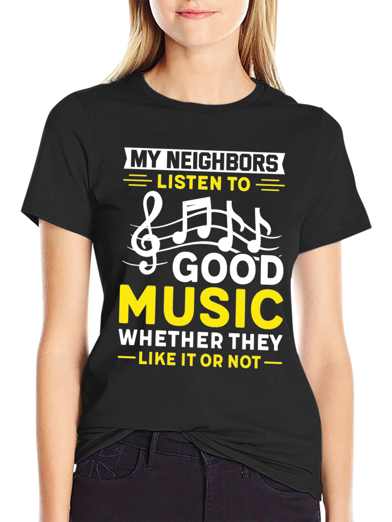 Black Funny Music Lover T-Shirt - My Neighbors Listen To... view 2