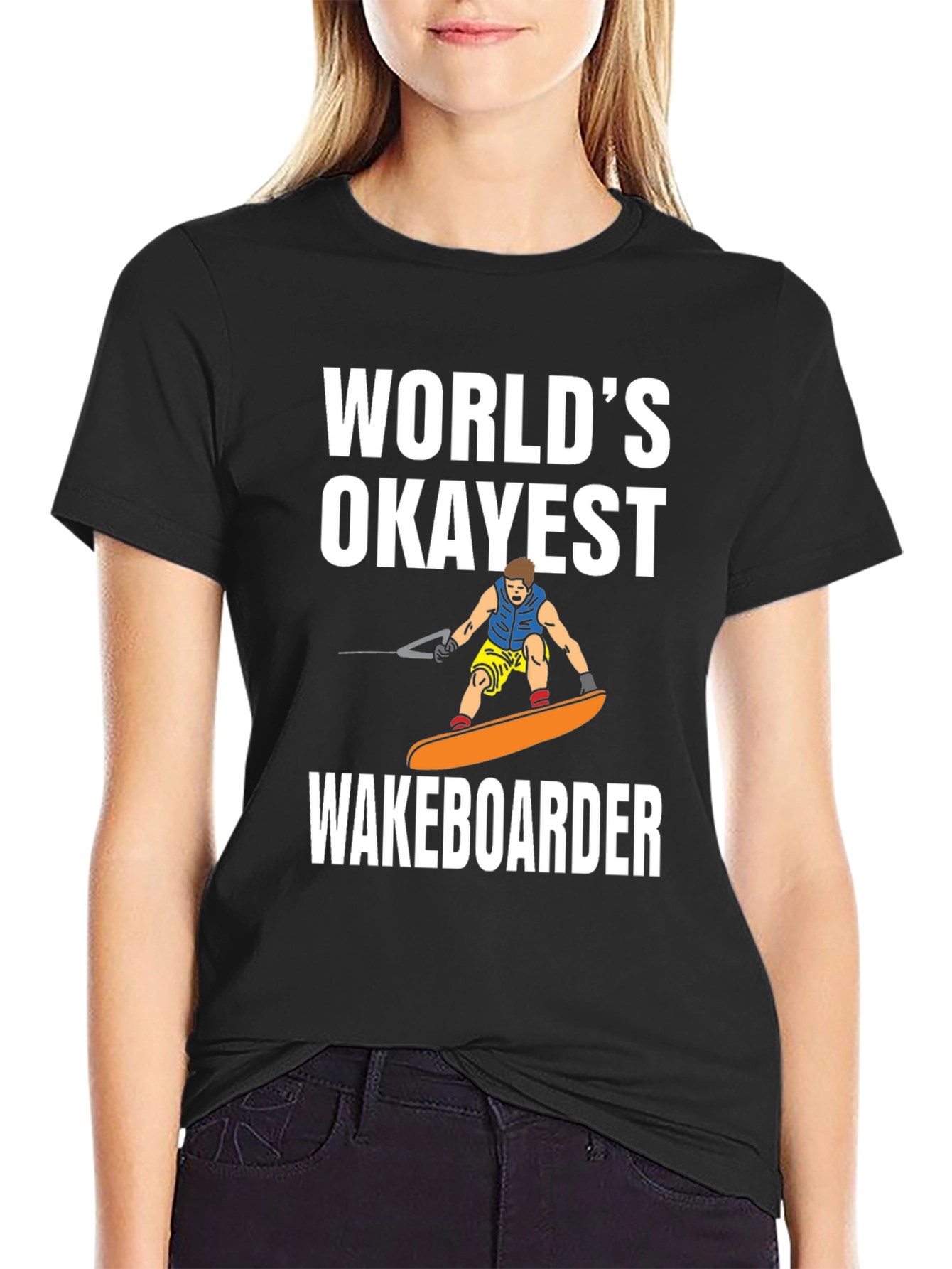 Black World's Okayest Wakeboarder Black T-Shirt view 2