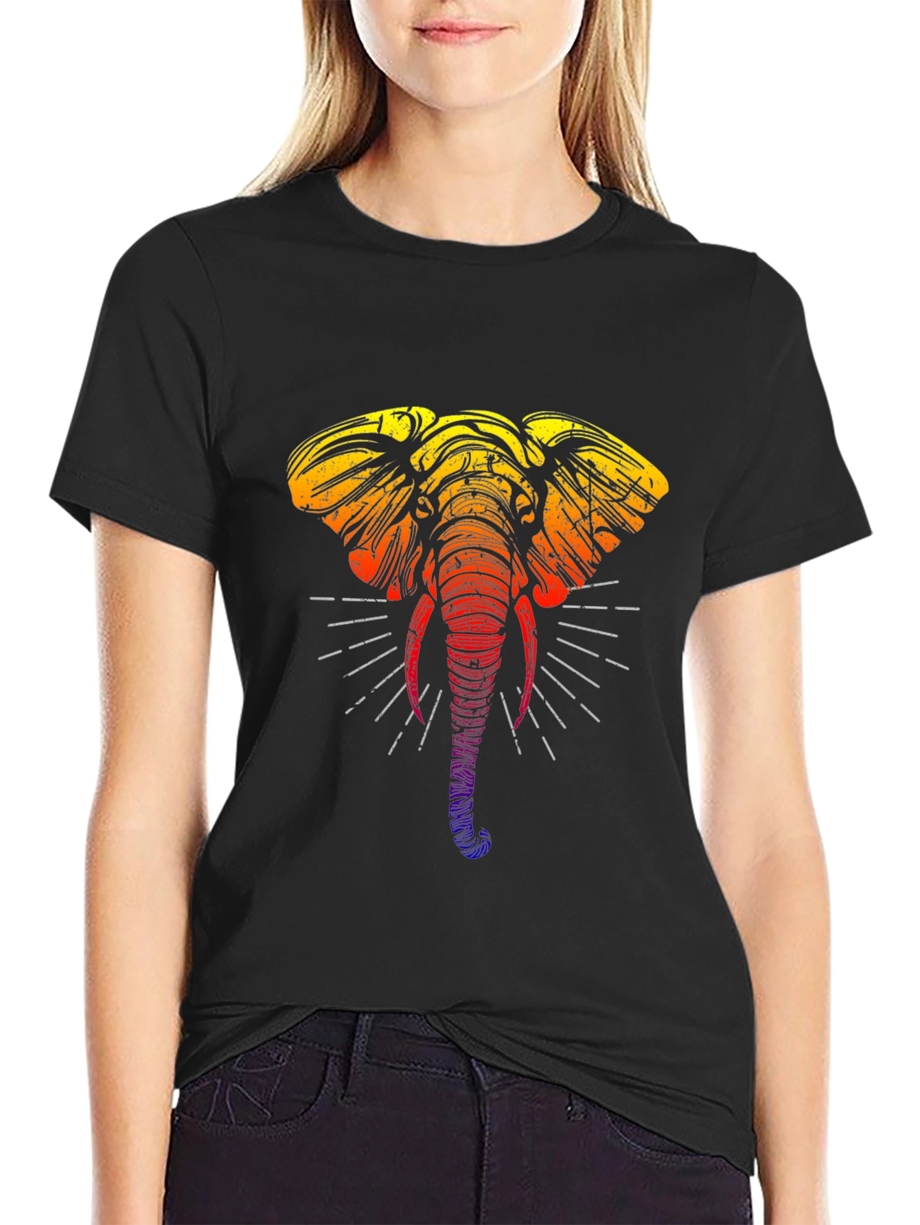 Black Rainbow Elephant Graphic Tee - Stylish Black T-Shirt view 2