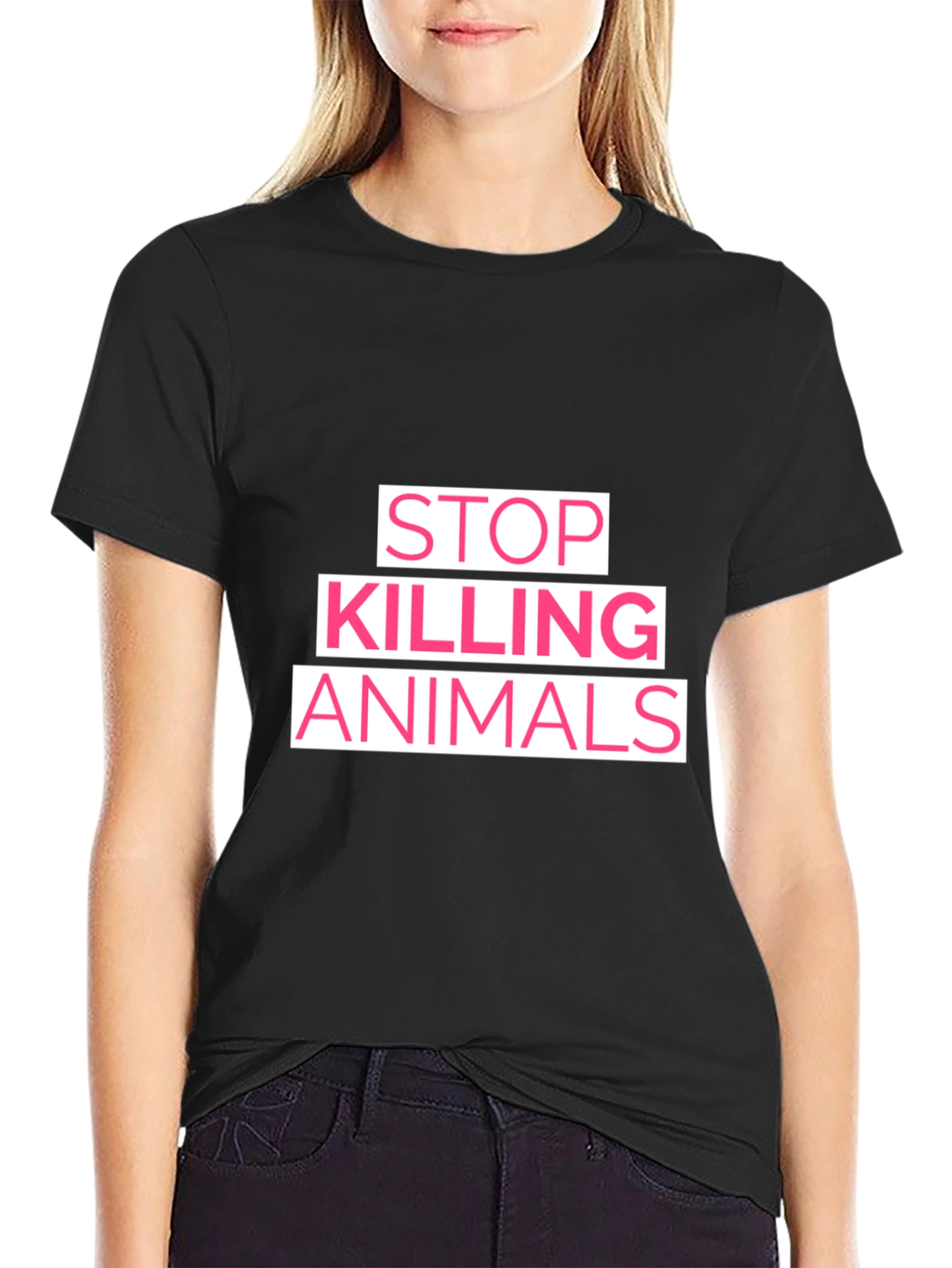 Black Stop Killing Animals Graphic T-Shirt - Black view 2