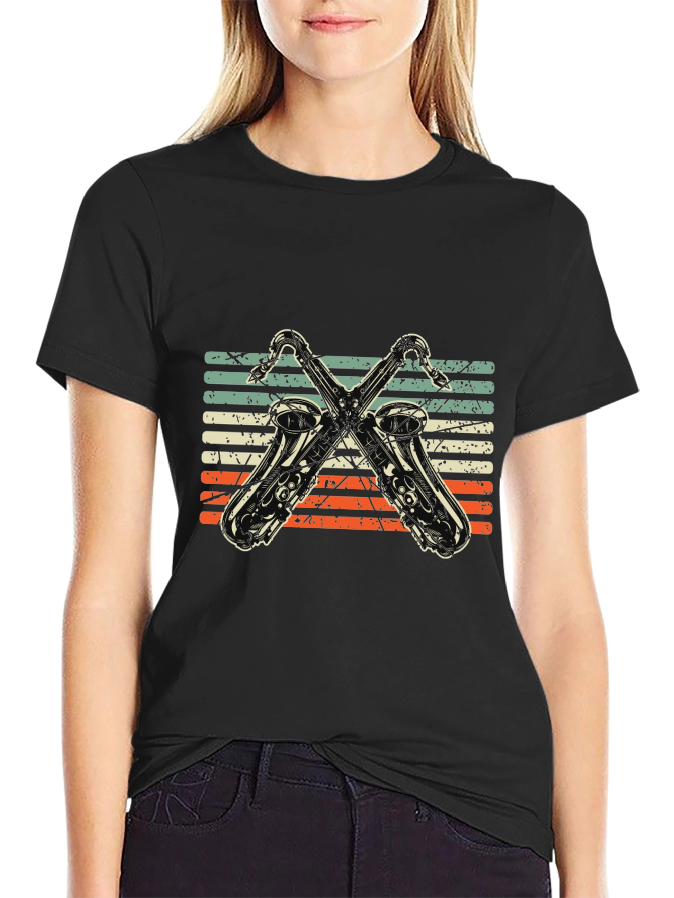 Black Vintage Saxophone T-Shirt: Retro Music Tee view 2