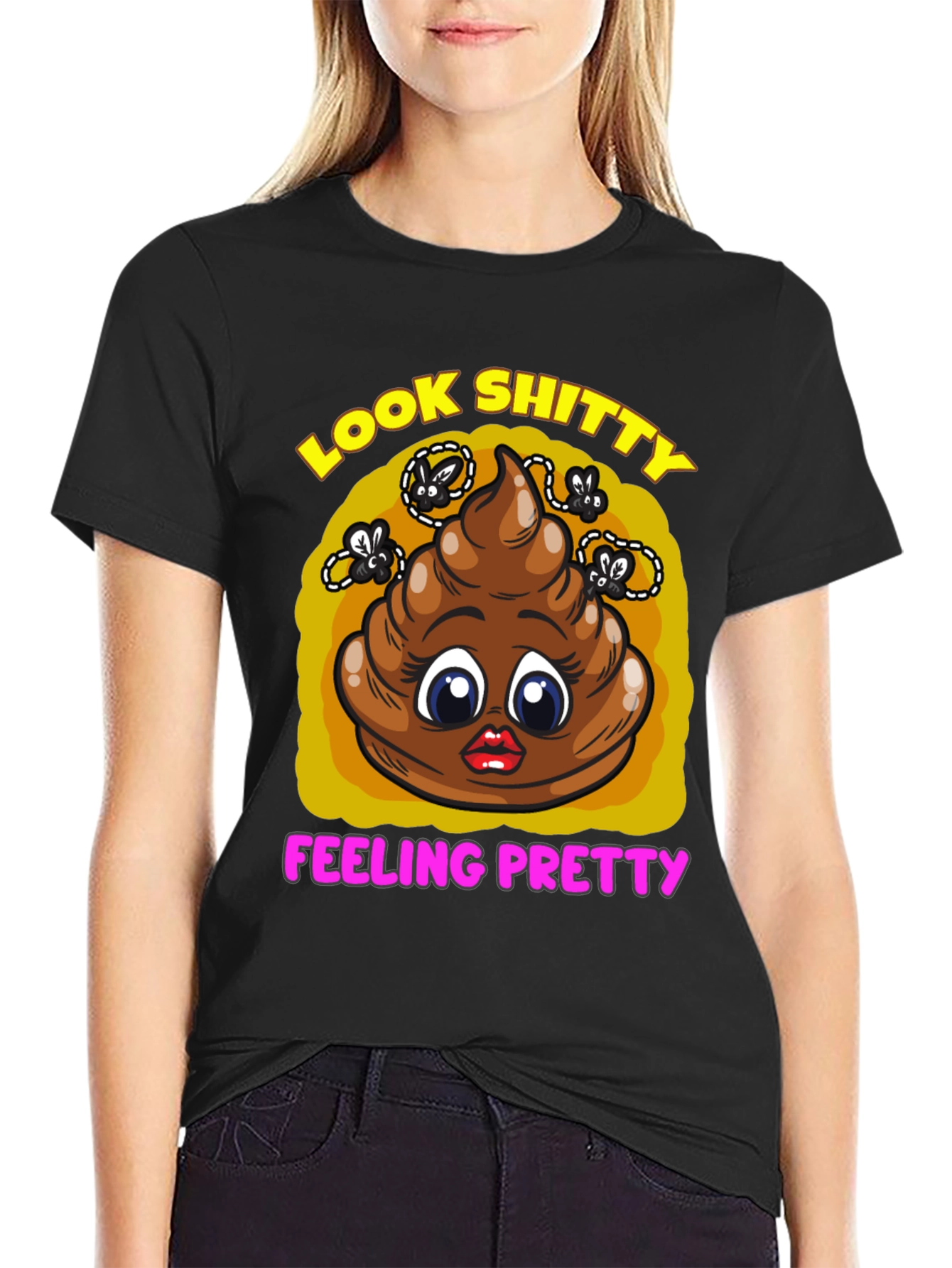 Black Funny "Look Shitty Feeling Pretty" Graphic Tee view 2