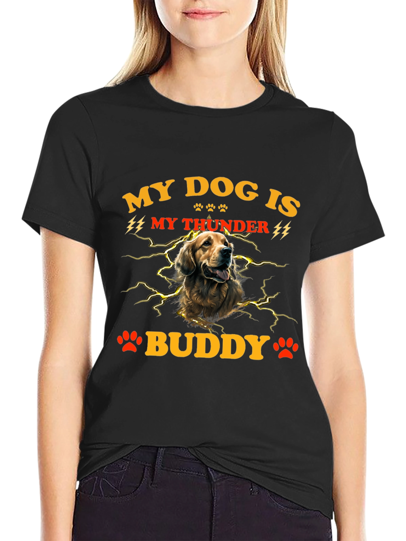 Black My Dog Is My Thunder Buddy T-Shirt view 2