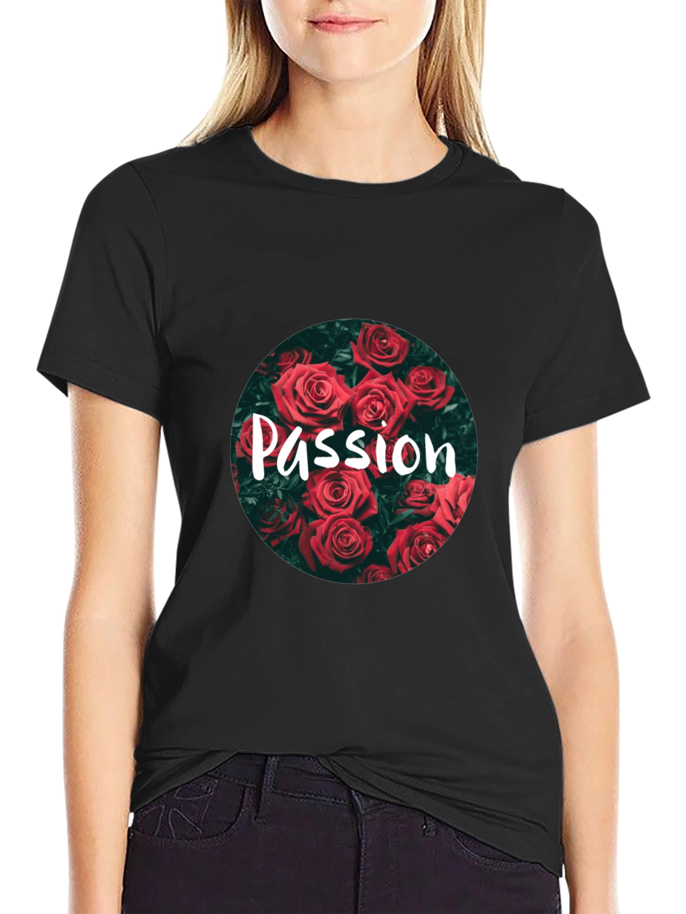 Black Passion Rose Graphic Tee - Stylish Floral Print Shirt view 2