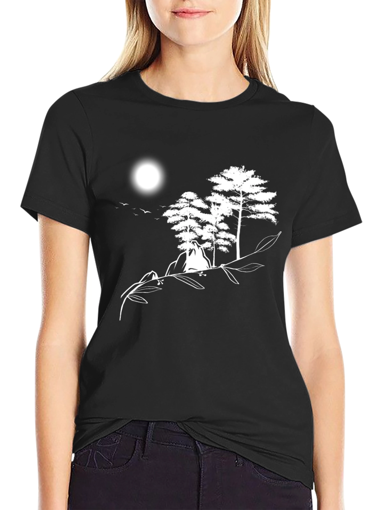 Black Nature Scene Graphic Tee - Black Cotton Shirt view 2