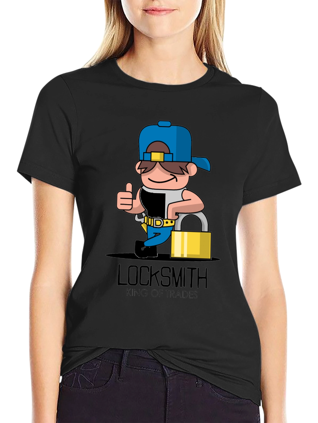 Black Locksmith Cartoon Graphic T-Shirt - King of Trades view 2
