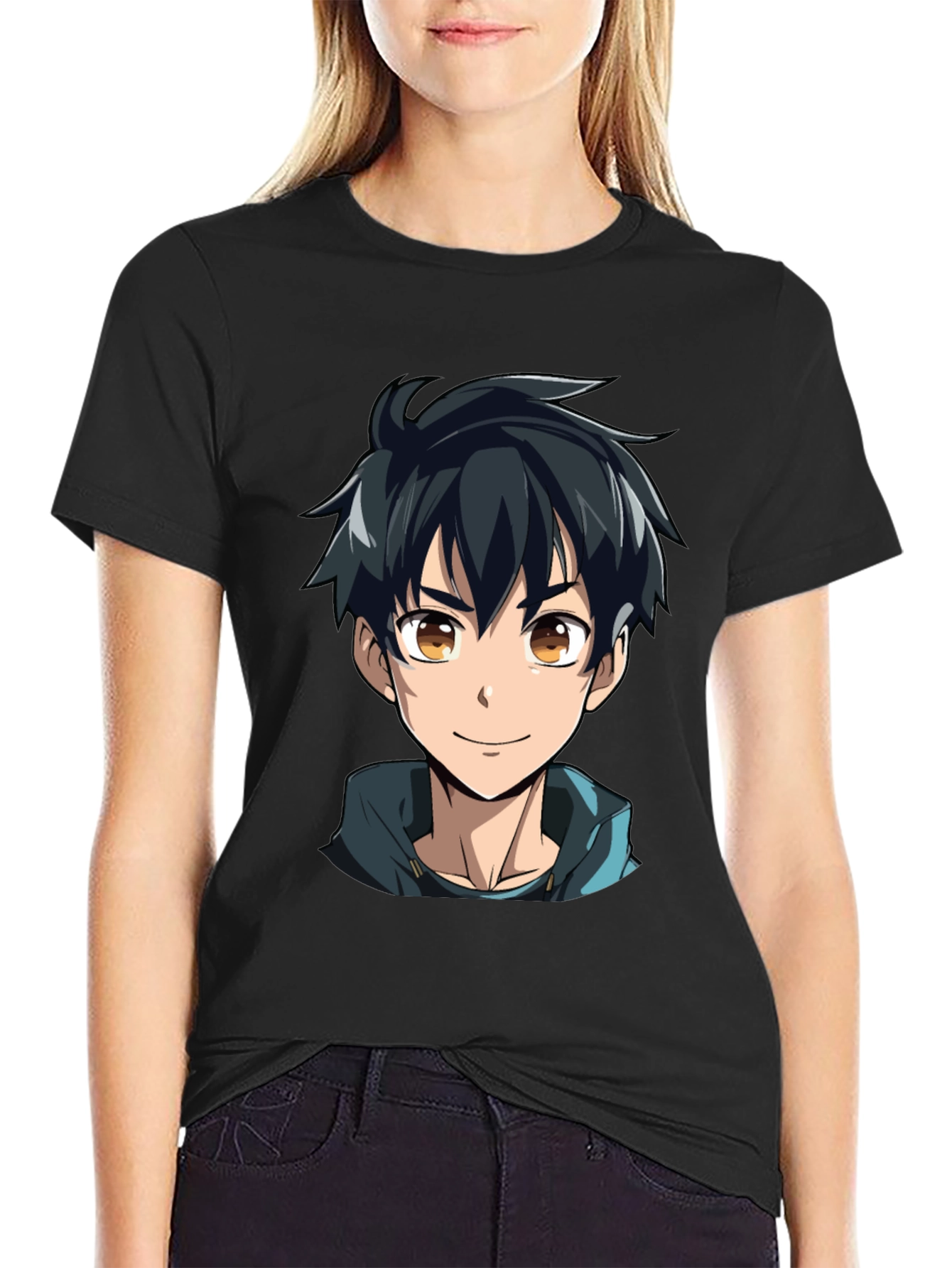 Black Anime Boy Graphic Black T-Shirt view 2