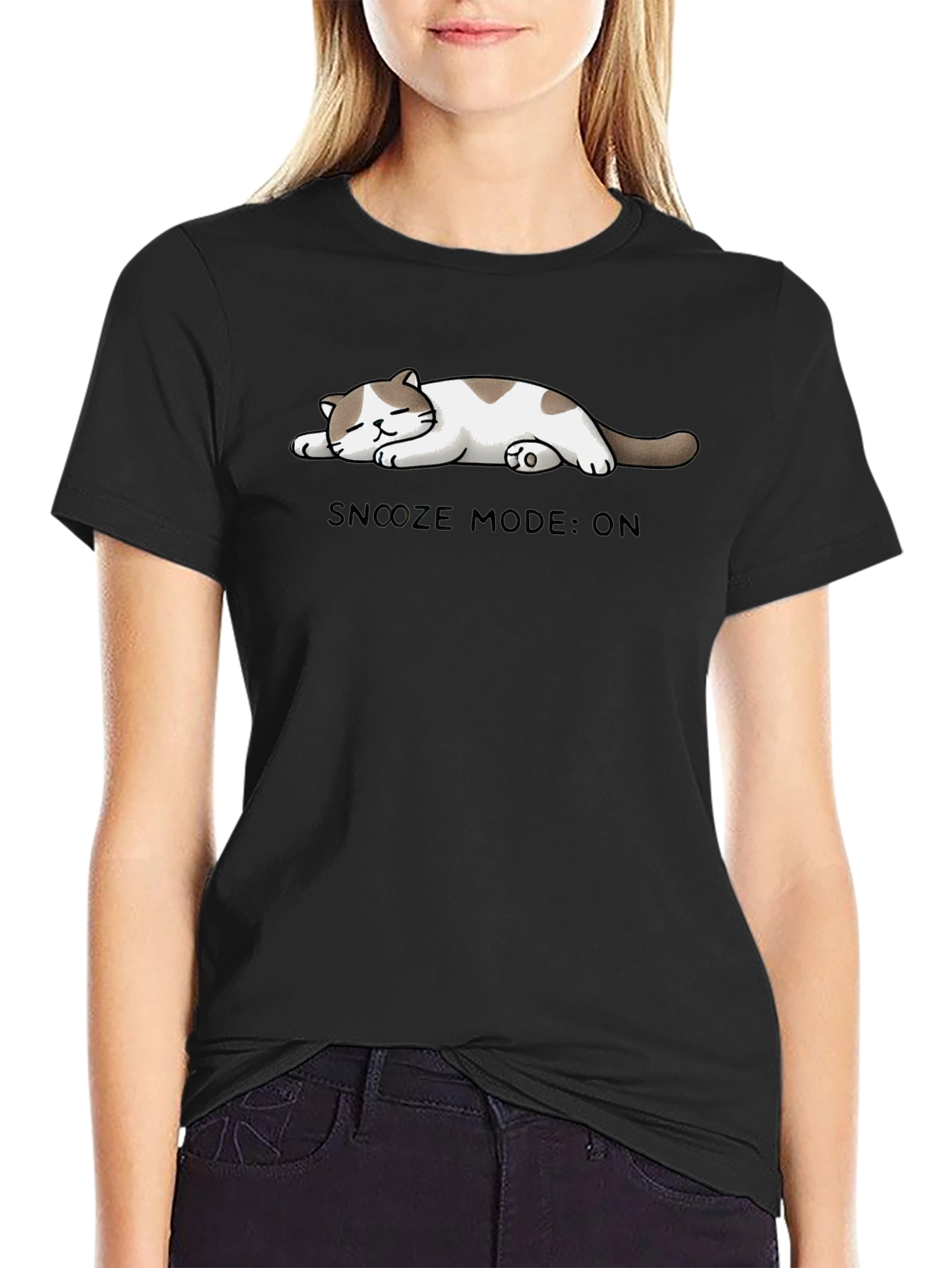 Black Snooze Mode Cat T-Shirt - Cute & Comfy view 2