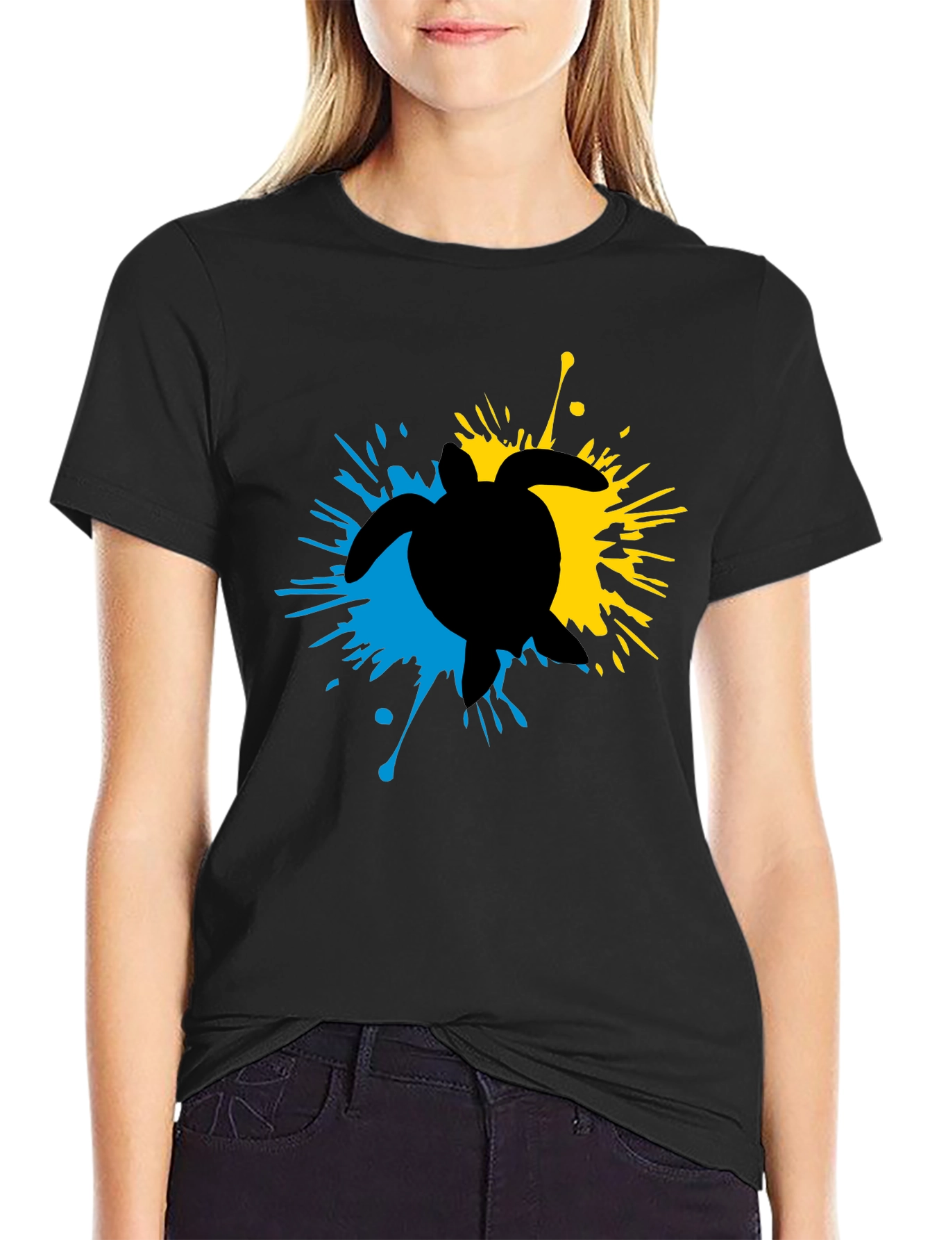 Black Turtle Splash Tee - Unique Design view 2