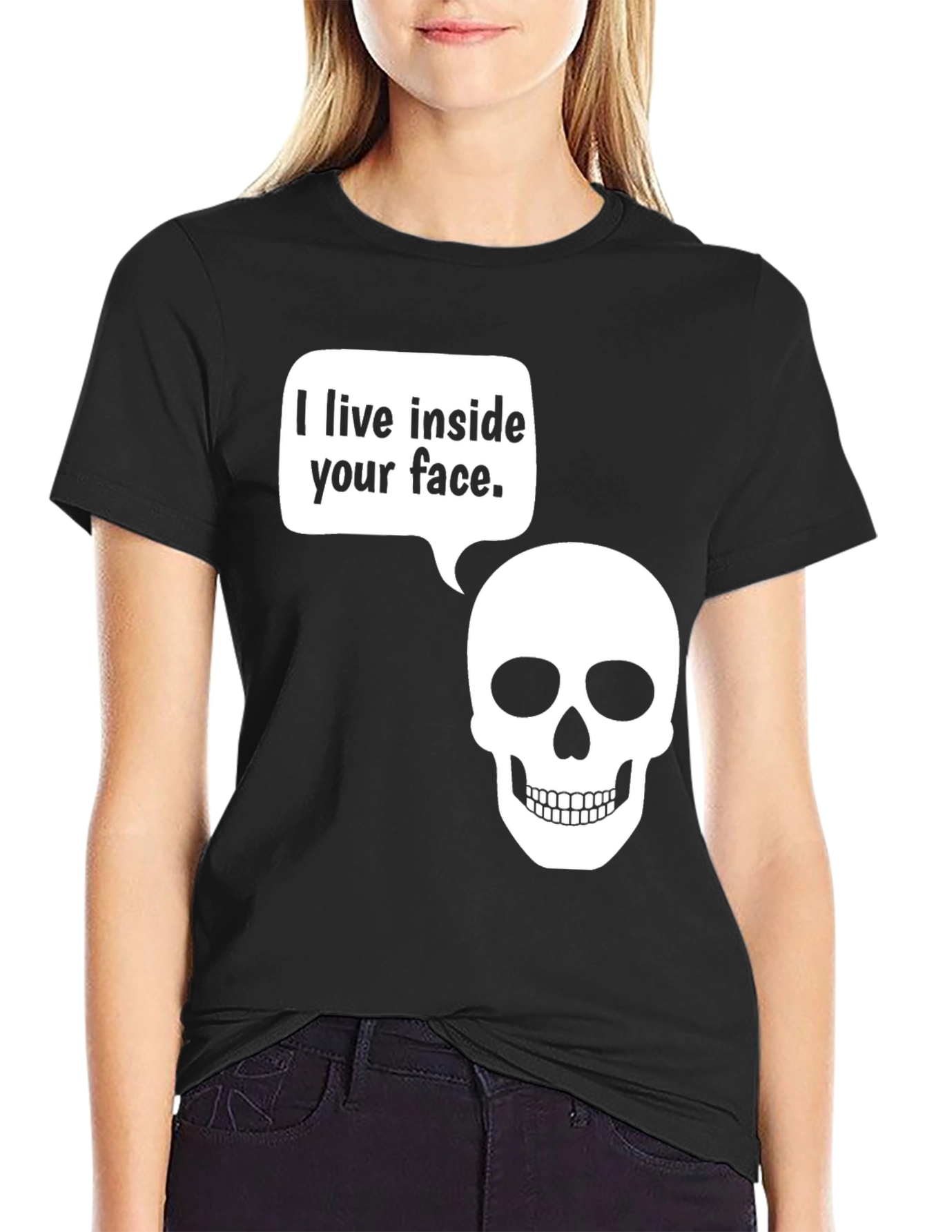 Black Skull Face T-Shirt - Funny Graphic Tee view 2