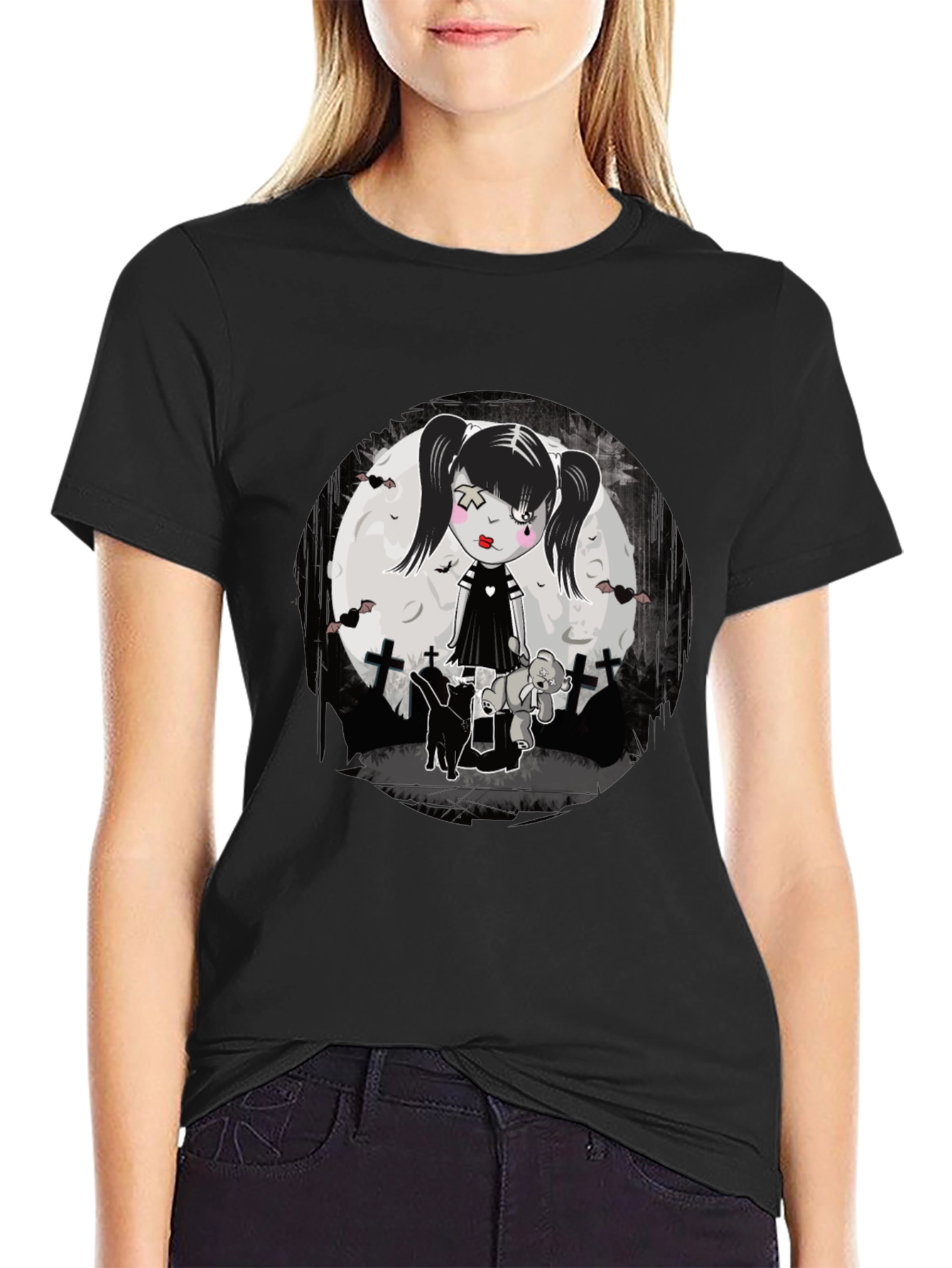 Black Gothic Girl T-Shirt - Emo Style view 2