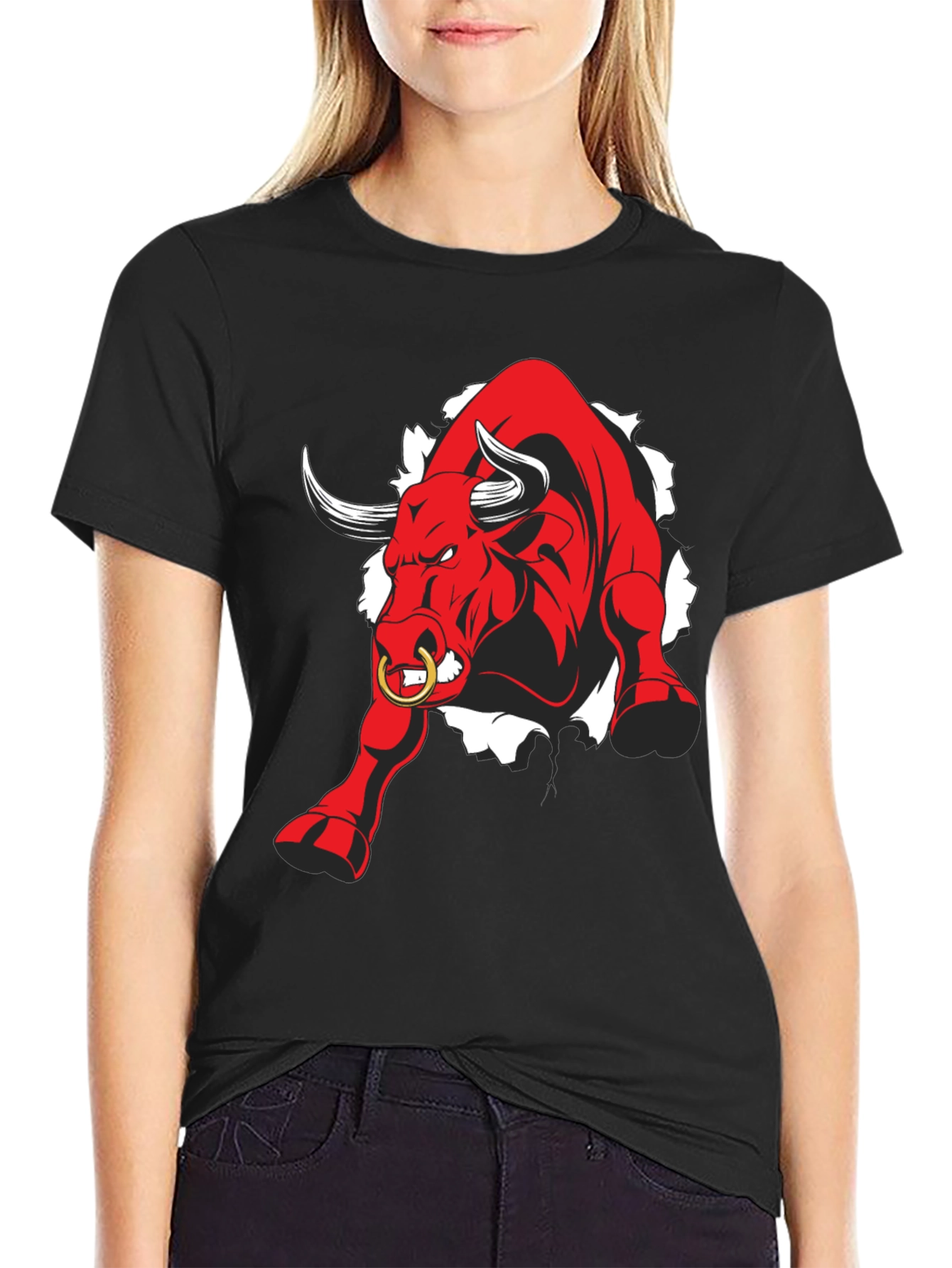 Black Raging Bull Graphic Tee - Black Cotton T-Shirt view 2