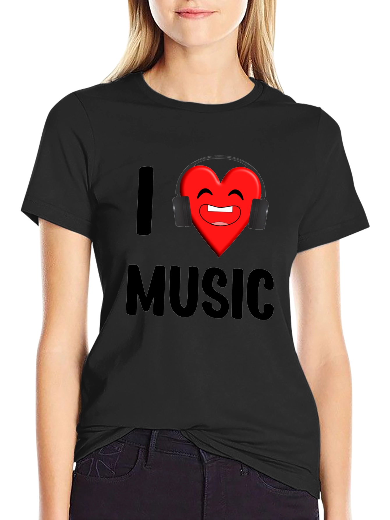 Black I Heart Music Graphic Print T-Shirt view 2