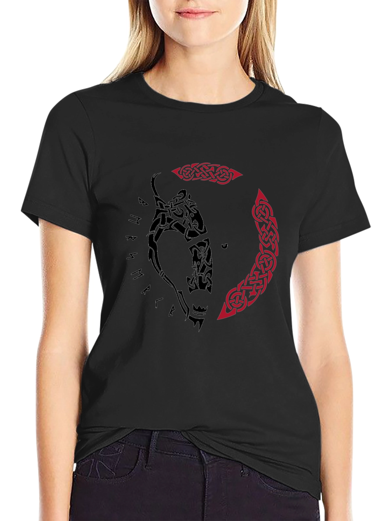 Viking Wolf Tattoo Graphic Tee - Black - 2