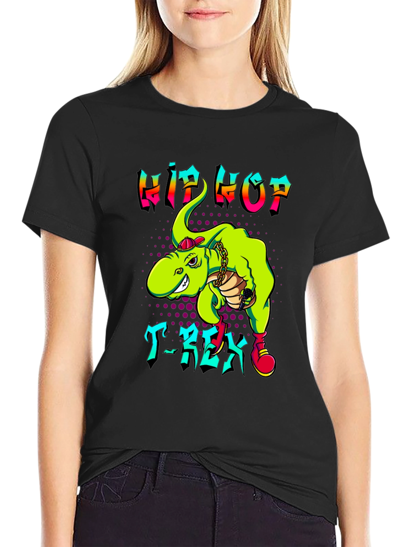 Black Hip Hop T-Rex Graphic Tee view 2
